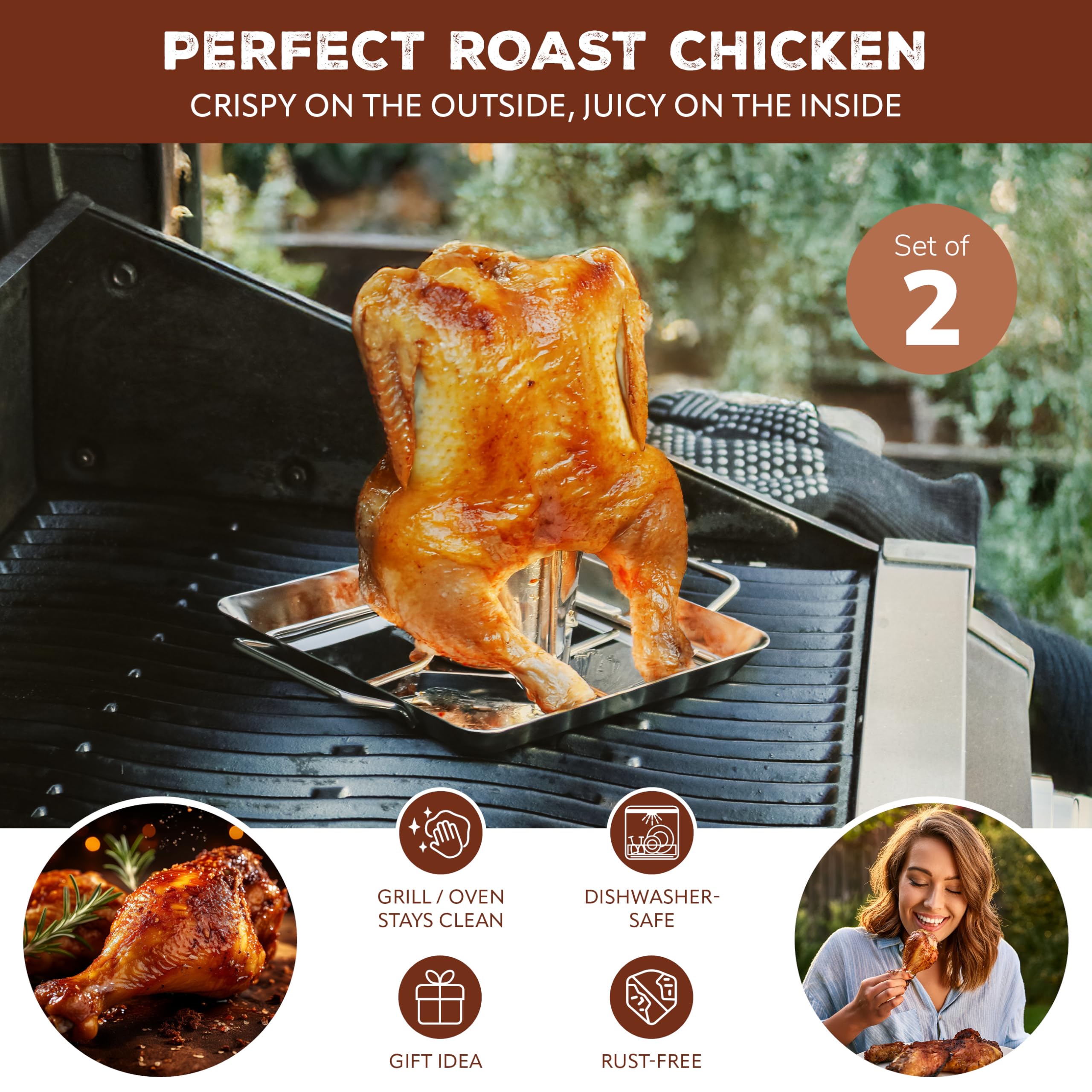 bremermann Teglia per pollo, con contenitore per aromi, in acciaio inox, circa 24,5 x 18,5 cm, per pollo e pollo (2)
