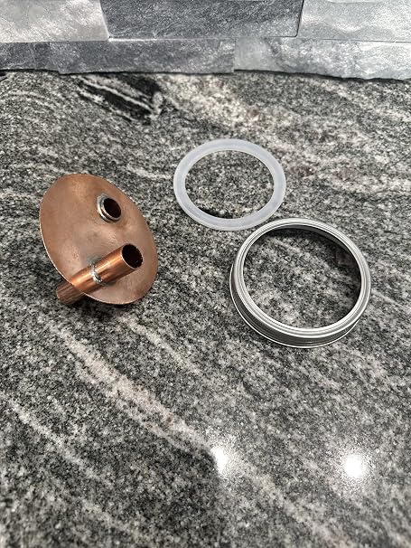 Copper Wide Mouth Mason Jar Lid Assembly with Copper Tubes, Includes Jar Ring and Silicone Gasket, Mason Jar Included A3/J