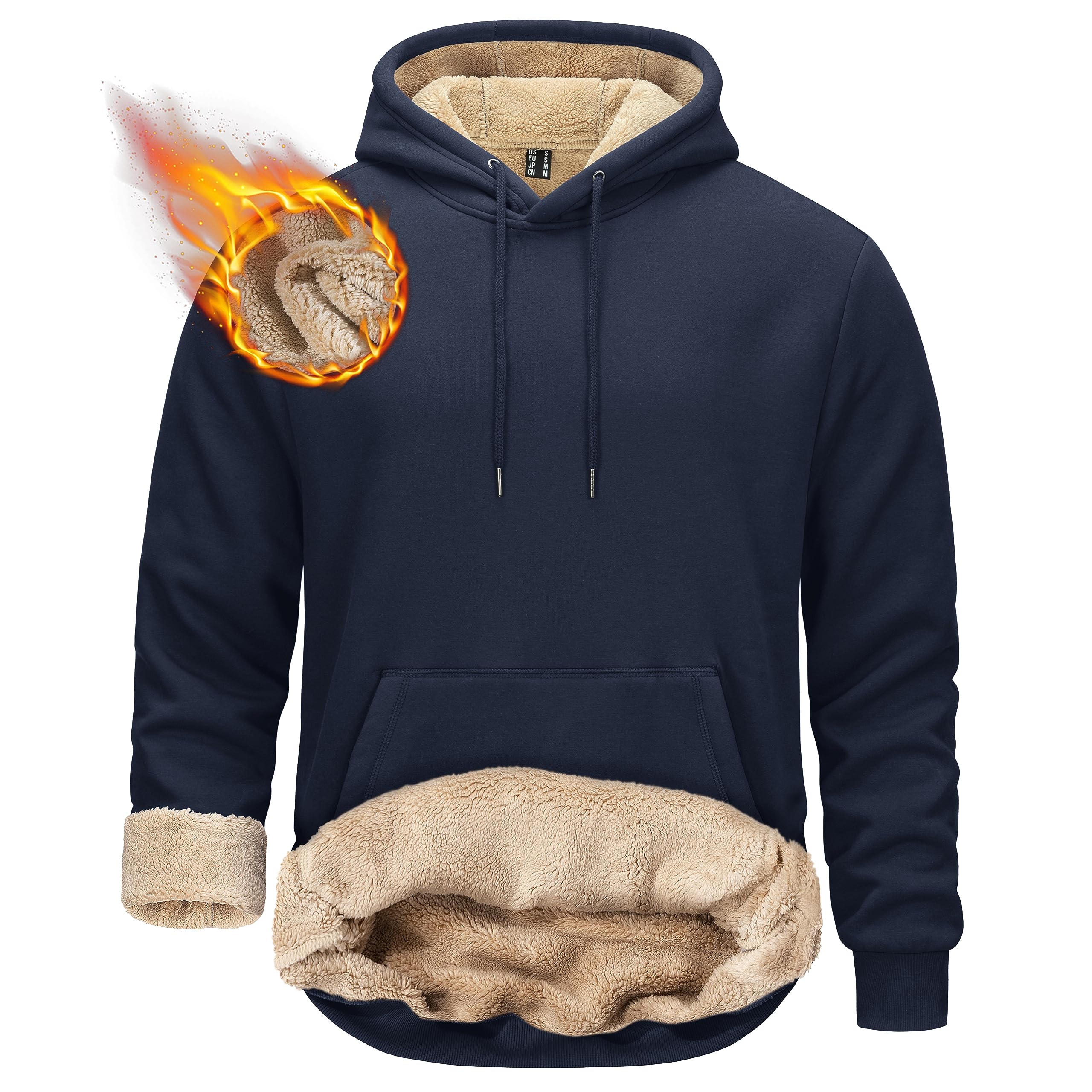 Men's Sherpa Lined Hoodies Winter Warm Fleece Hooded Sweatshirts