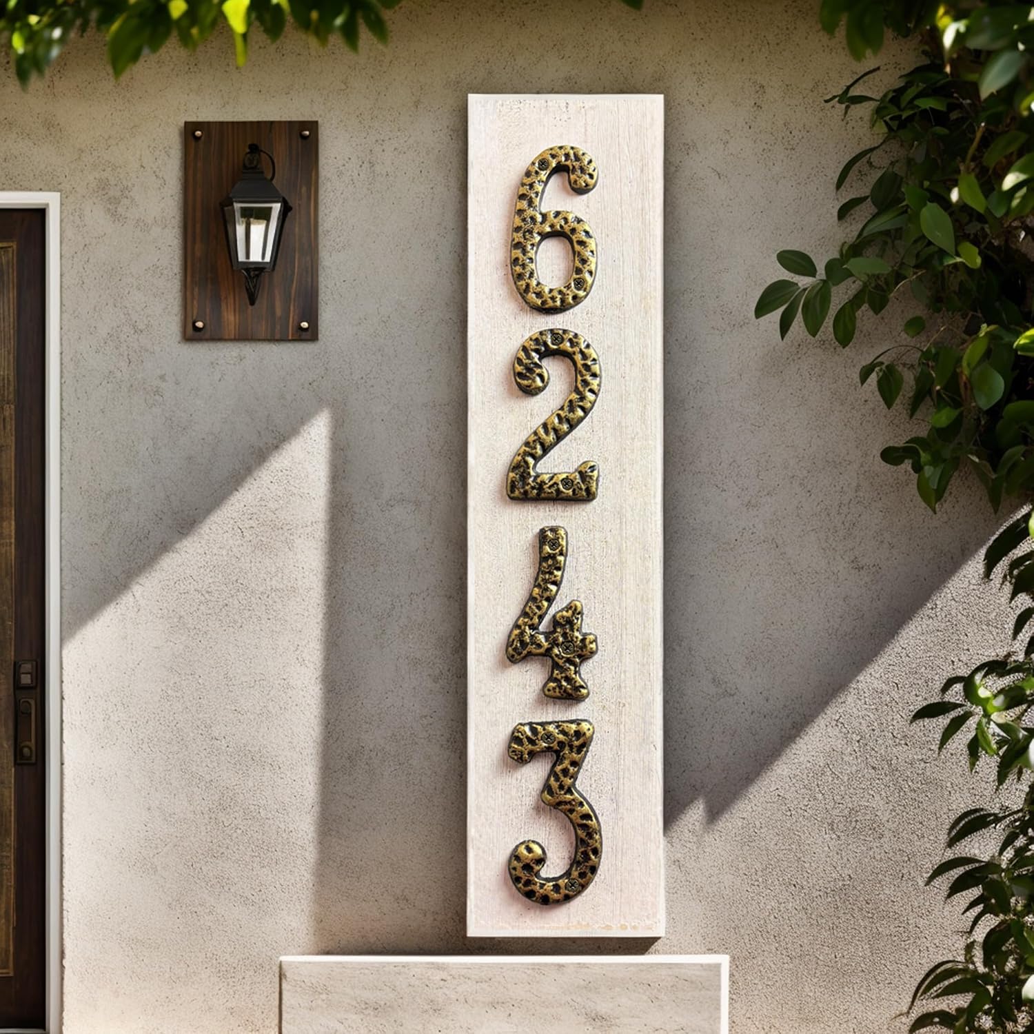 4-Inch High Cast Iron Home Address House Numbers or Mailbox Number - Unique Bronze Finish, Hammered Design/Number 5