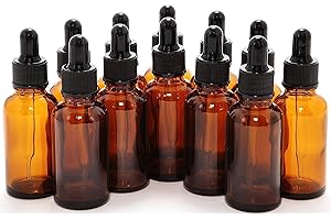 Twelve Amber 1 Ounce Bottles with Glass Eye Droppers