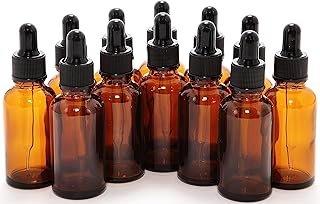 12, Amber, 1 oz Glass Bottles, with Glass Eye Droppers