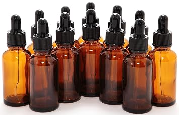 Vivaplex 12, Amber, 1 oz Glass Bottles, with Glass Eye Droppers, 12 count pack of 12