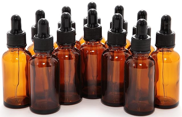 Vivaplex 12 Amber 1 oz Glass Bottles with Glass Eye Droppers 12 count pack of 12