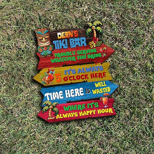 Miniatura 4 de THUYPT - Letrero personalizado con diseño de reglas de Tiki Bar, letrero de madera Tiki Totem patrón de tótem de Tiki decoración tropical, letrero