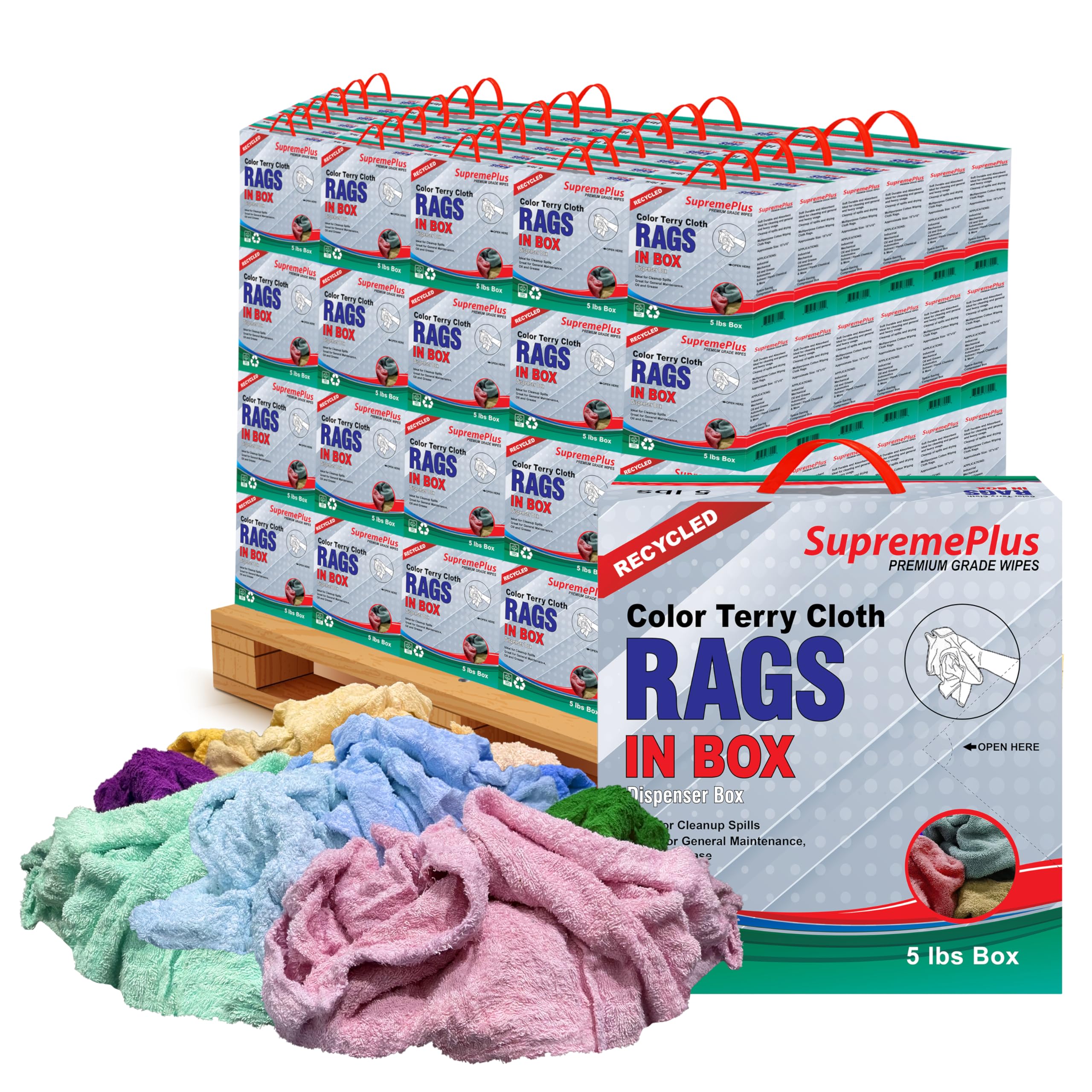 Recycled Color Terry Cloth Rags 600 lbs Pallet - 120x5 lbs Compressed Box - Super Absorbent Cotton Towel