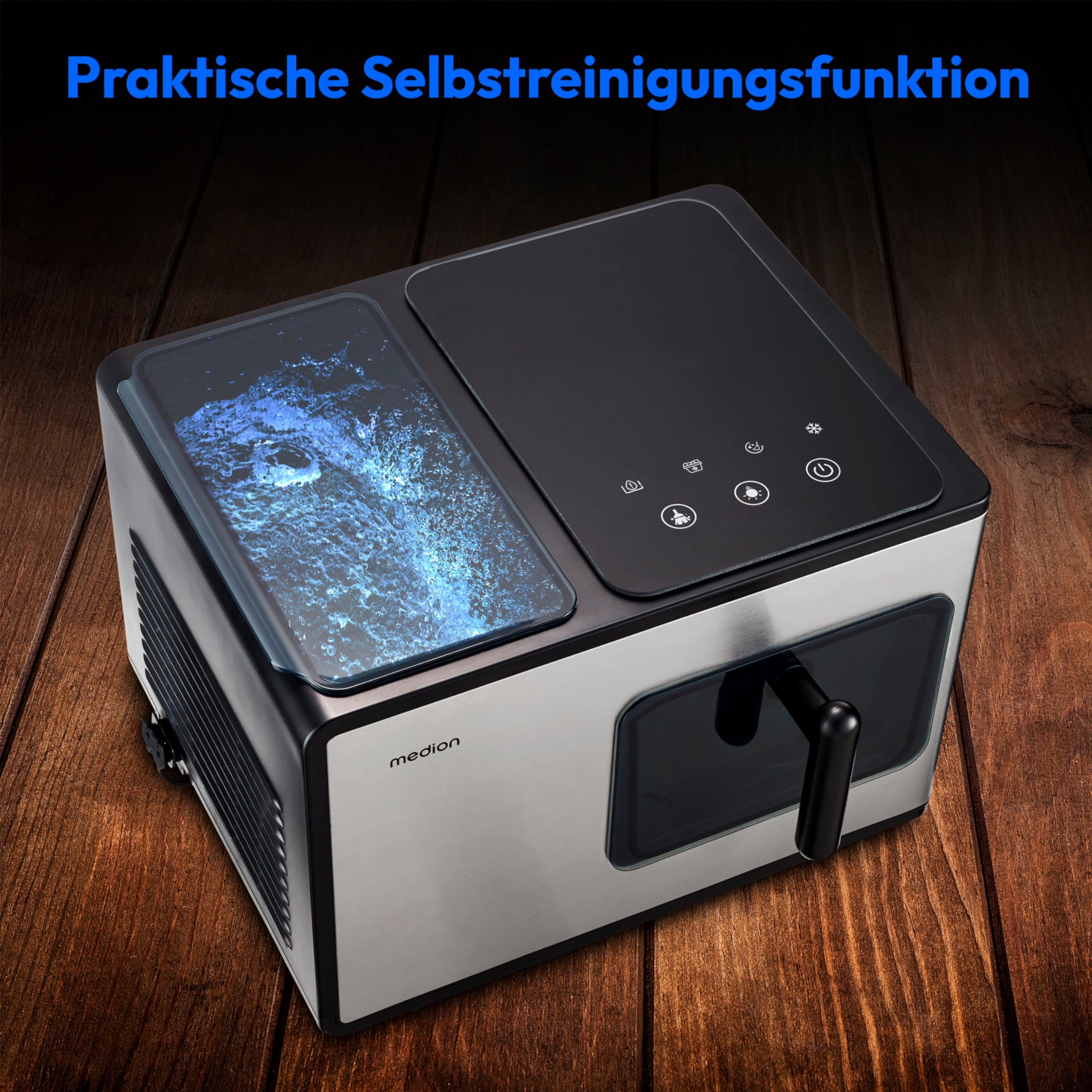 MEDION Eiswürfelmaschine (Nugget Eiswürfel, Crushed Ice, perfekt für Getränke & Cocktails, 2 Liter Tank, bis zu 15kg Eiswürfel, kurze Produktionsdauer ca. 5 Min., selbst reinigend, MD11960)