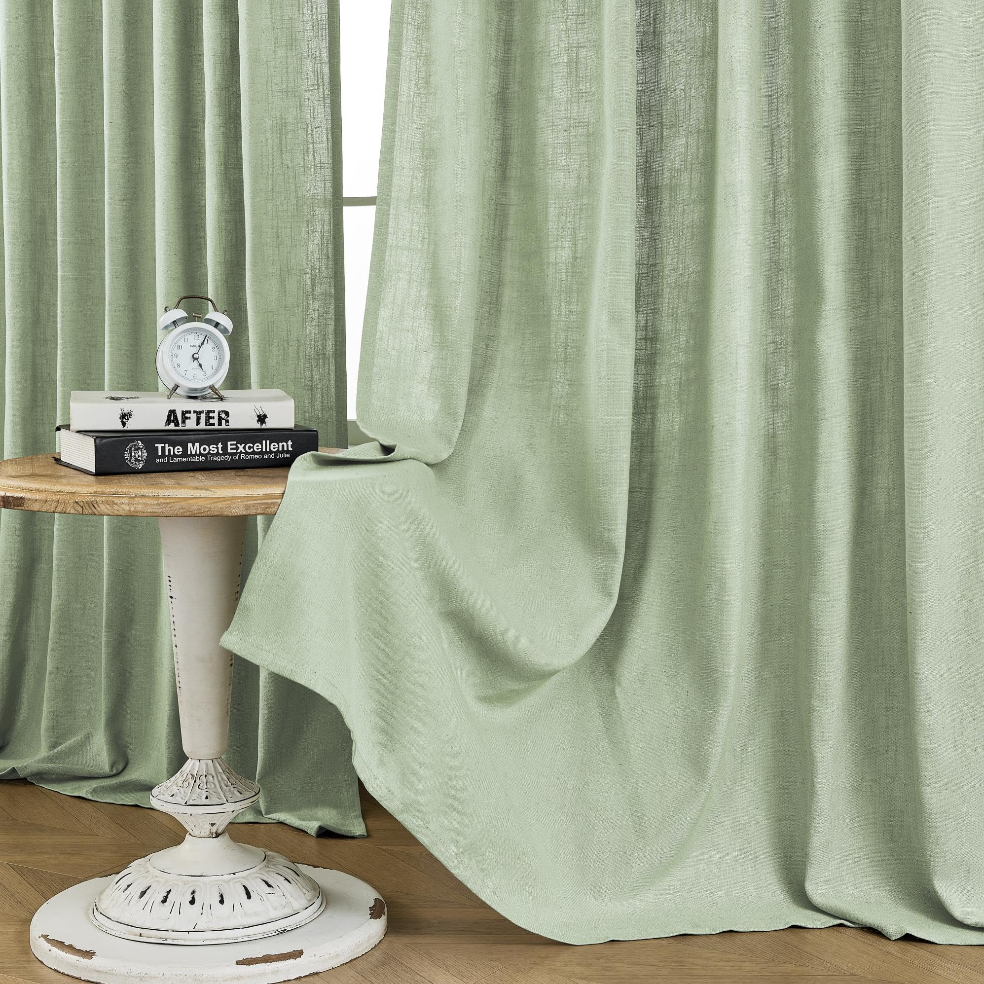 Joydeco Linen Curtains For Living Room - 90 Inch Light Filtering Semi-Sheer Drapes, 2 Panel Set