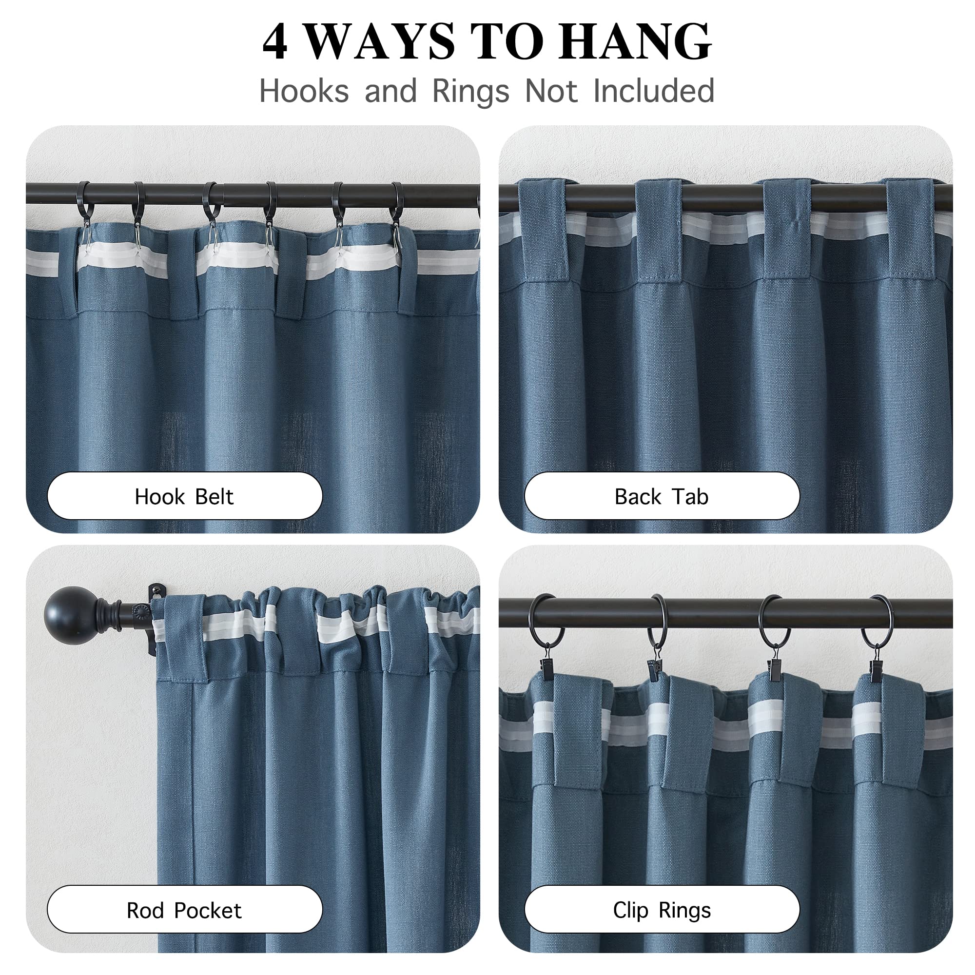 Snapklik.com : RYB HOME Blue Faux Linen Curtains 84 Inch Length 2 ...