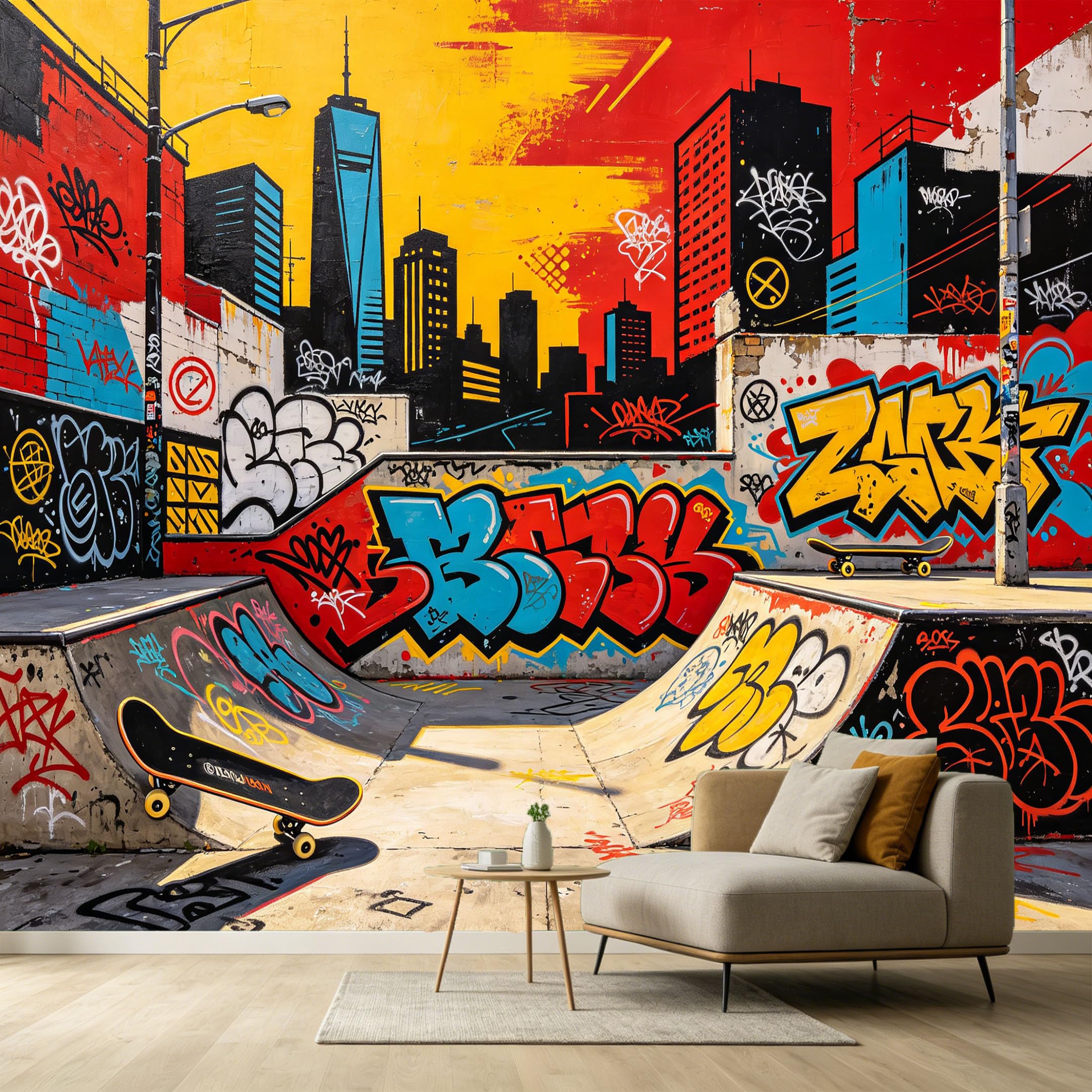 Custom Size Wall Murals Modern Abstract Graffiti Cityscape Skateboard Park Industrial Style SelfAdhesive Wall Fabric Removable Large Wallpaper Photo for Living Room
