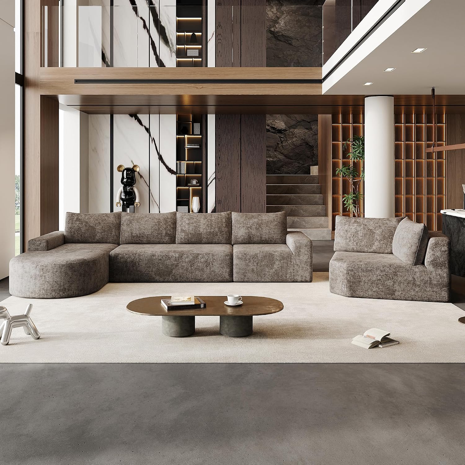 P PURLOVE Oversized Modular Couch, Upholstered Chenille U-Shaped Couch, Cloud Sectional Sofa Set with Deep Seat for Living Room (Brown)