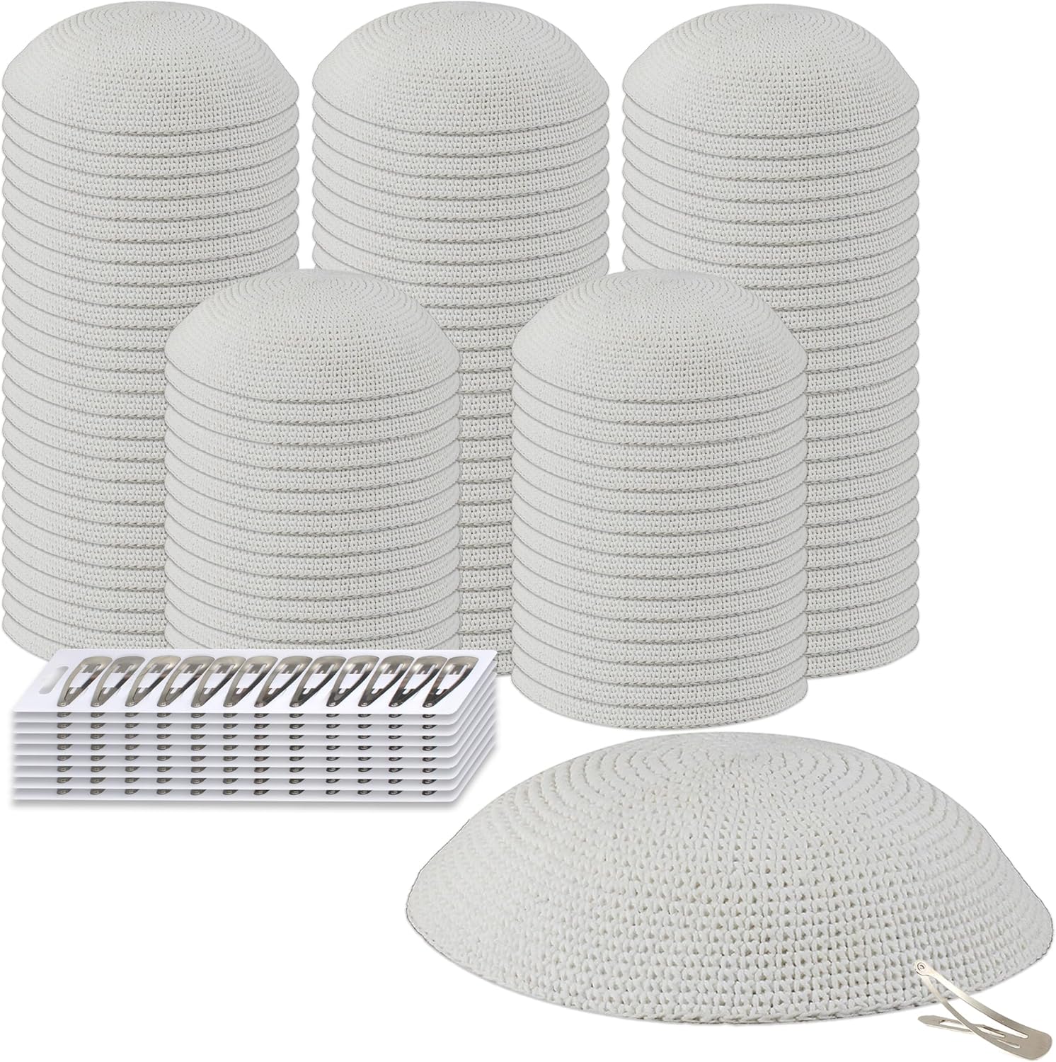 Knit Kippahs with Clip, Hand-Made Design (bulk pack)
