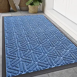 Smiry Front Door Mat Outside Entrance, Heavy Duty Natural Rubber Doormat, Trap Dirt and Moisture Easy Clean Low Profile Patio Porch Welcome Floor Mats for Entry, 47x32 Inch, Blue