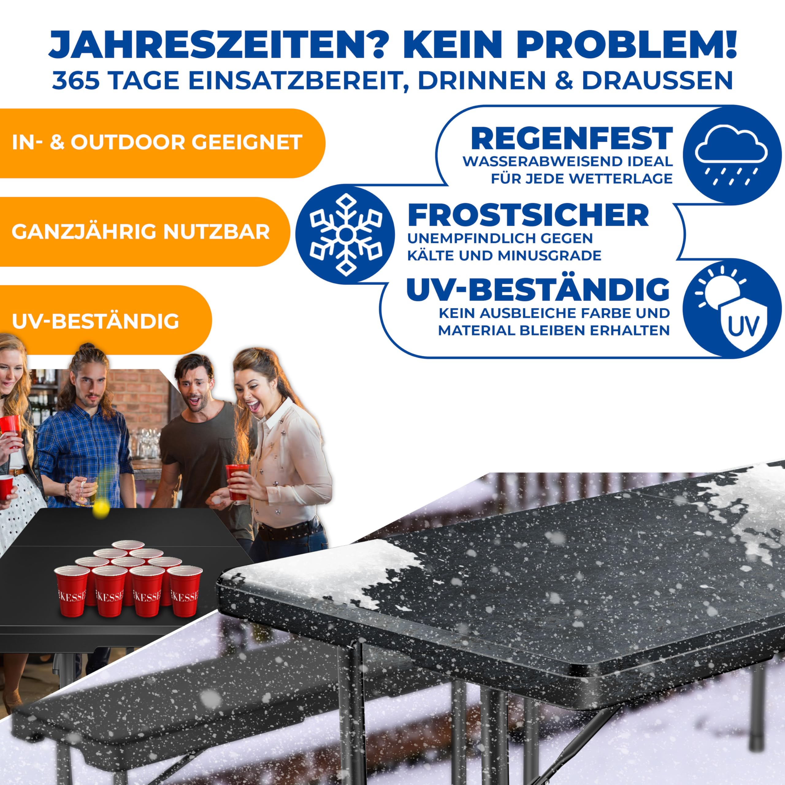 KESSER® Buffettisch Tisch klappbar Kunststoff 183x76 cm Campingtisch Partytisch Klapptisch Gartentisch für Garten, Terrasse und Balkon zusammenklappbar 6 Personen inkl. Cover & Tragegriff, Anthrazit