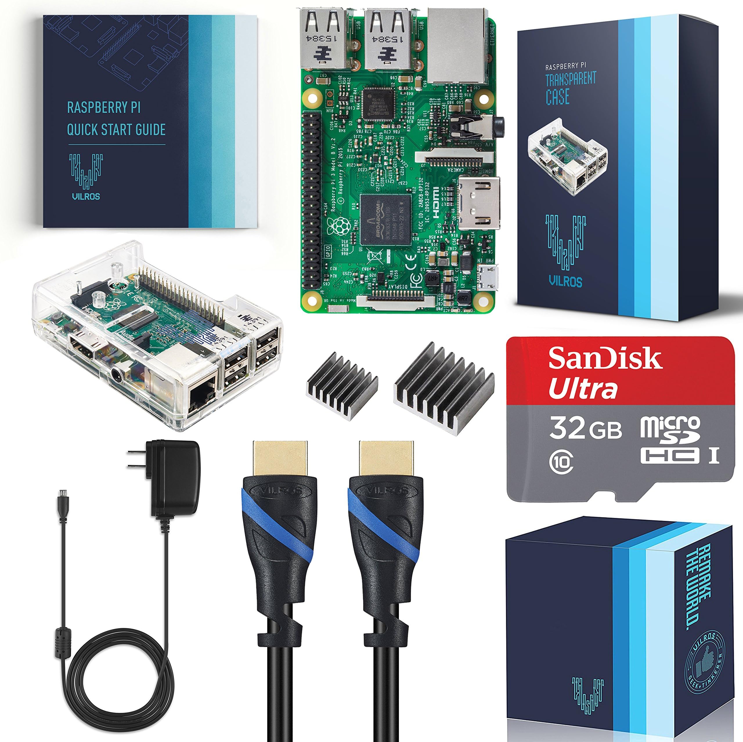 Vilros Raspberry Pi 3 Complete Starter Kit with Clear Case and 32GB SD Card