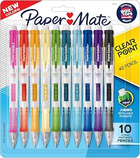 Paper Mate Clearpoint Mechanical Pencils 0.7mm HB #2 Lead, 10-Pack Assorted Colors - Side Click, Comfort Grip, Jumbo Eraser for School & Office