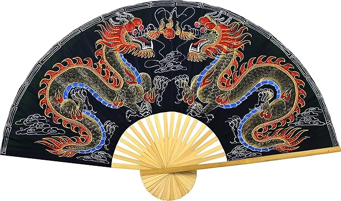 Dragons Folding Wall Fan Hand-painted Chinese Decor Artwork
