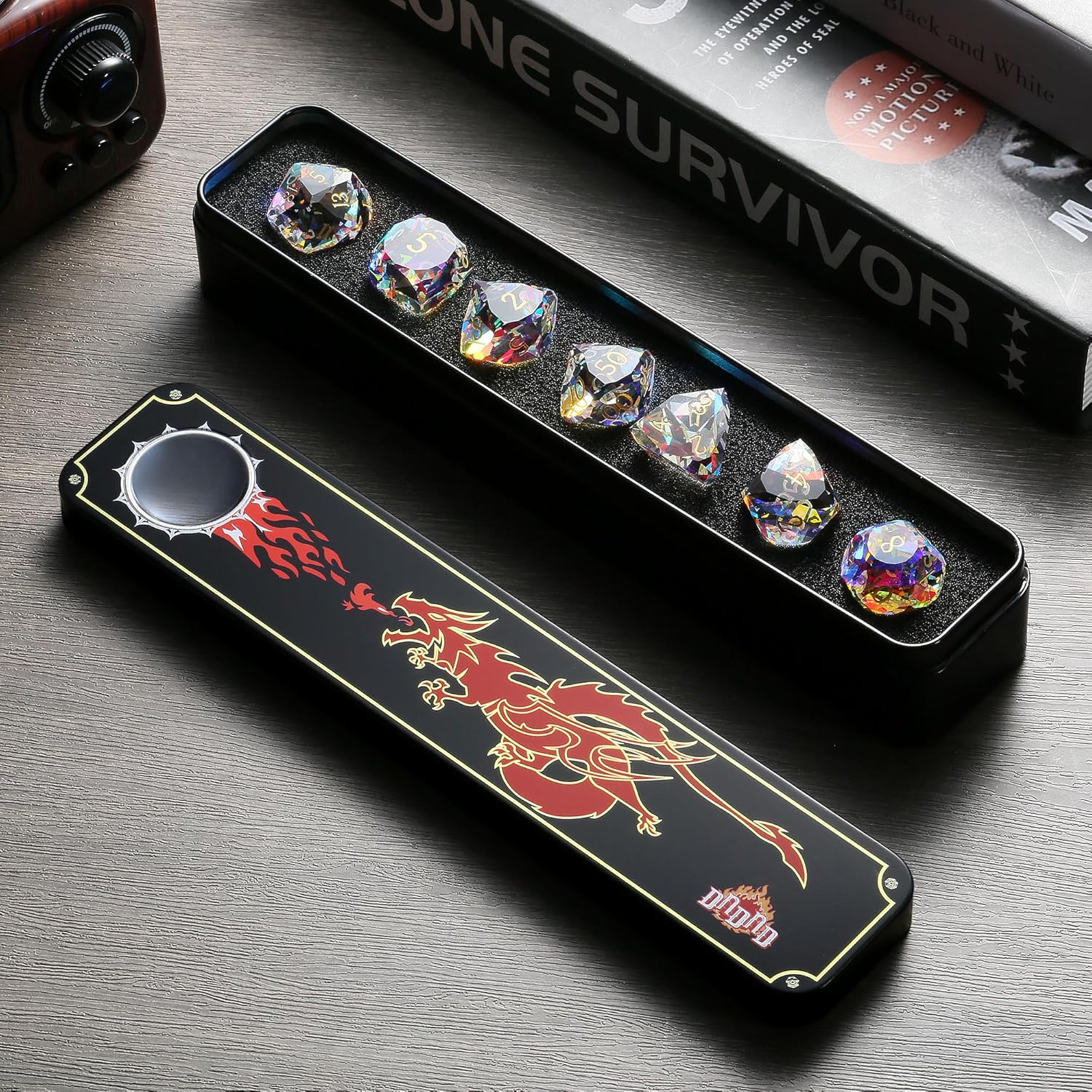 DNDND 7-Piece Prism Glass D&D Dice Set - Rainbow Multifaceted RPG Dice for Dungeons & Dragons, Tabletop Gaming, Collectors | Premium Gift Box & Durable Design (Rainbow)