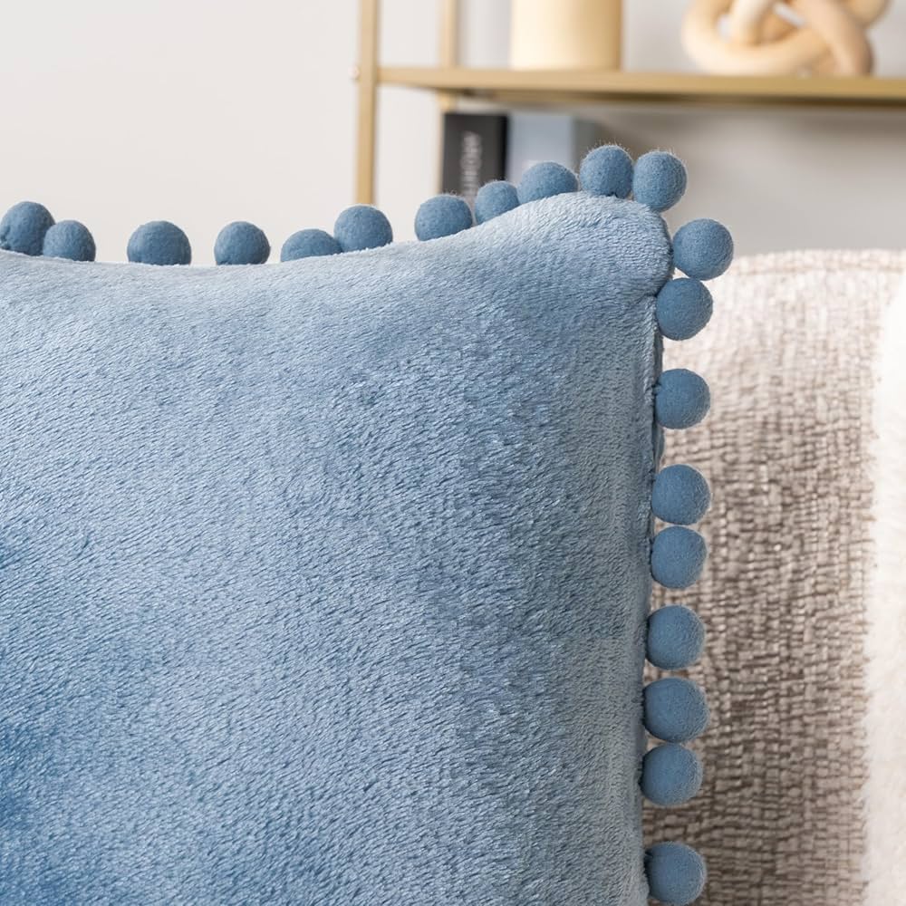 Amazon.com: PAVILIA Dusty Blue Throw Pillow Covers with Pom