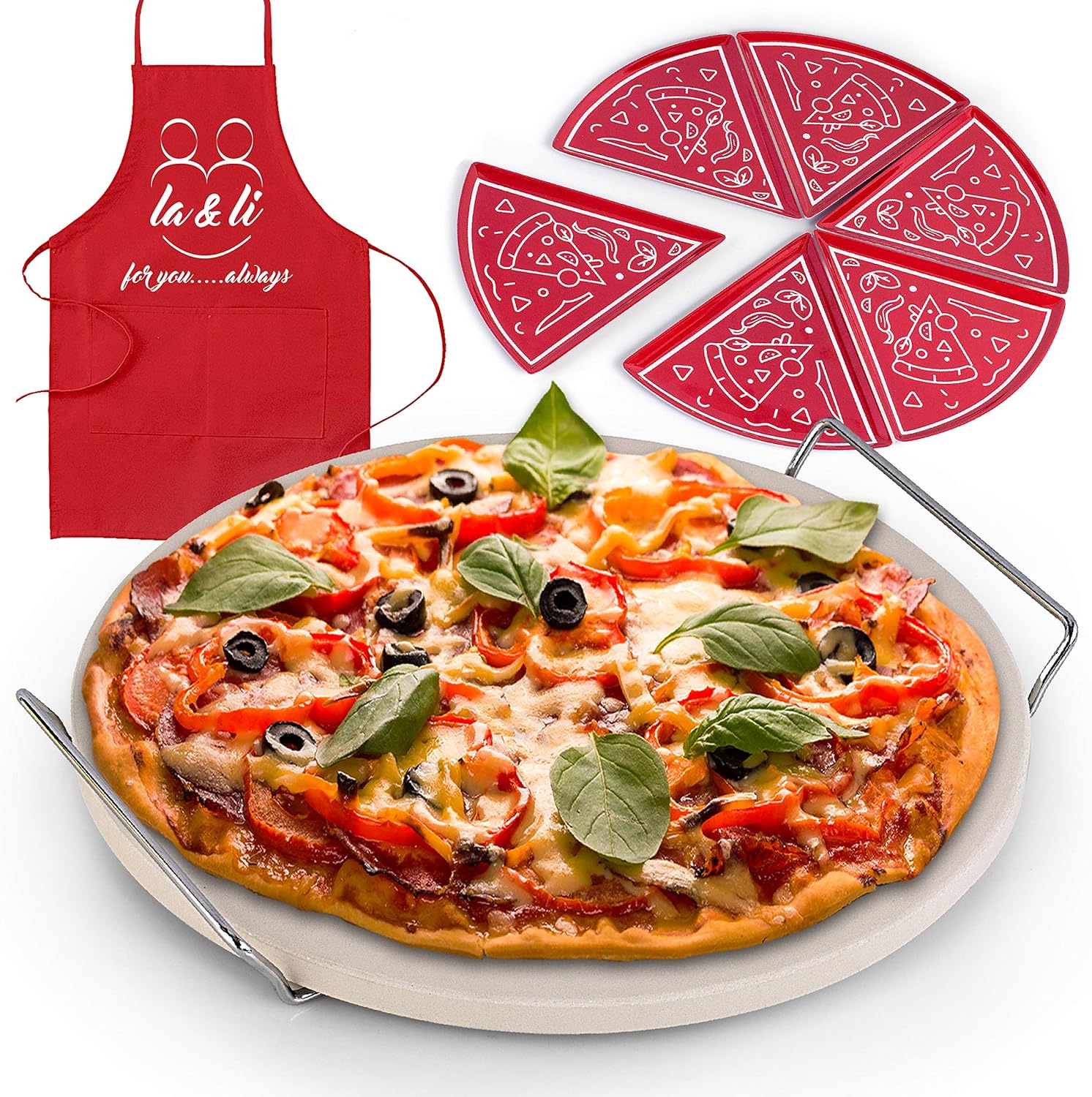 La & Li Pizza Stone for Grill and Oven 13" Ceramic Round