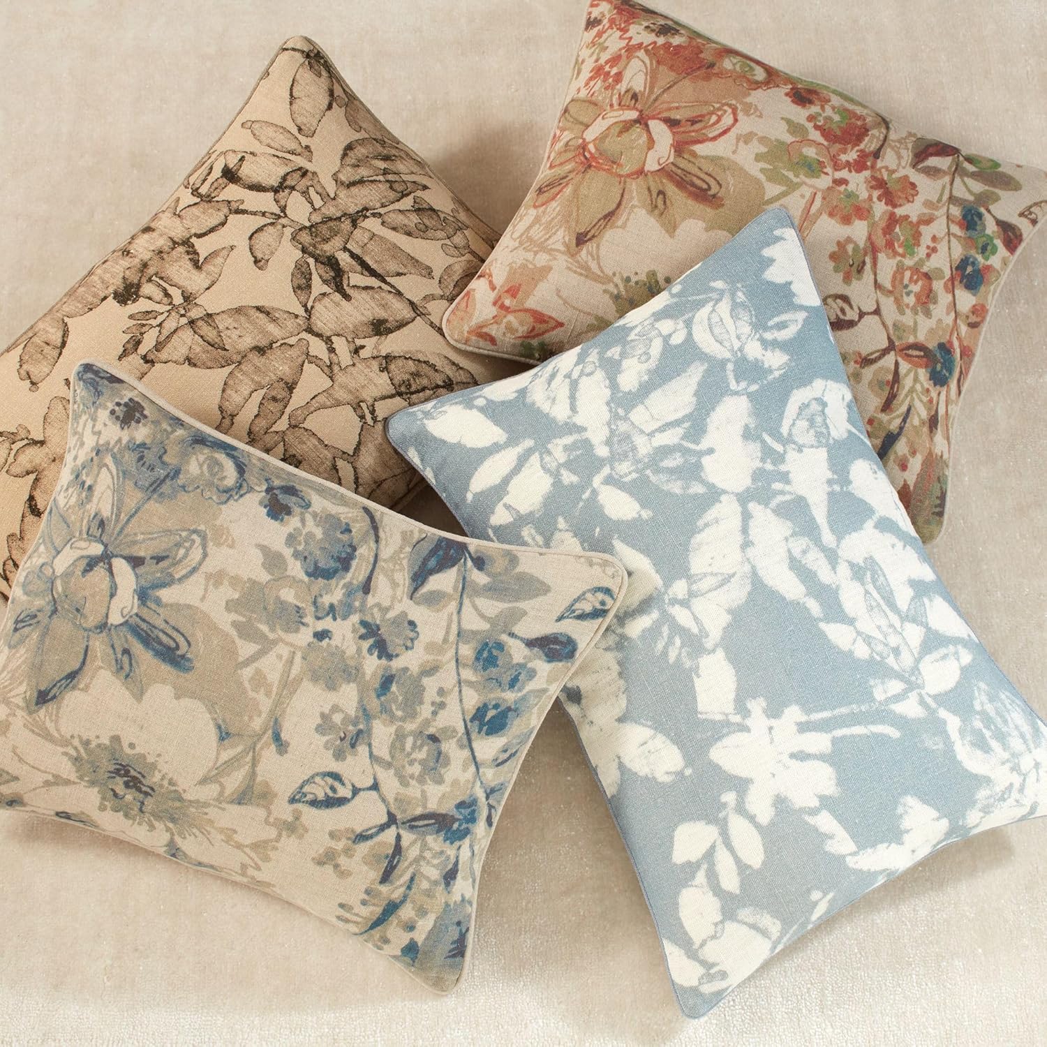 Pine Cone Hill Meadow Blue Decorative Pillow Cover, 16" Lumbar Size, Blue Floral Pattern