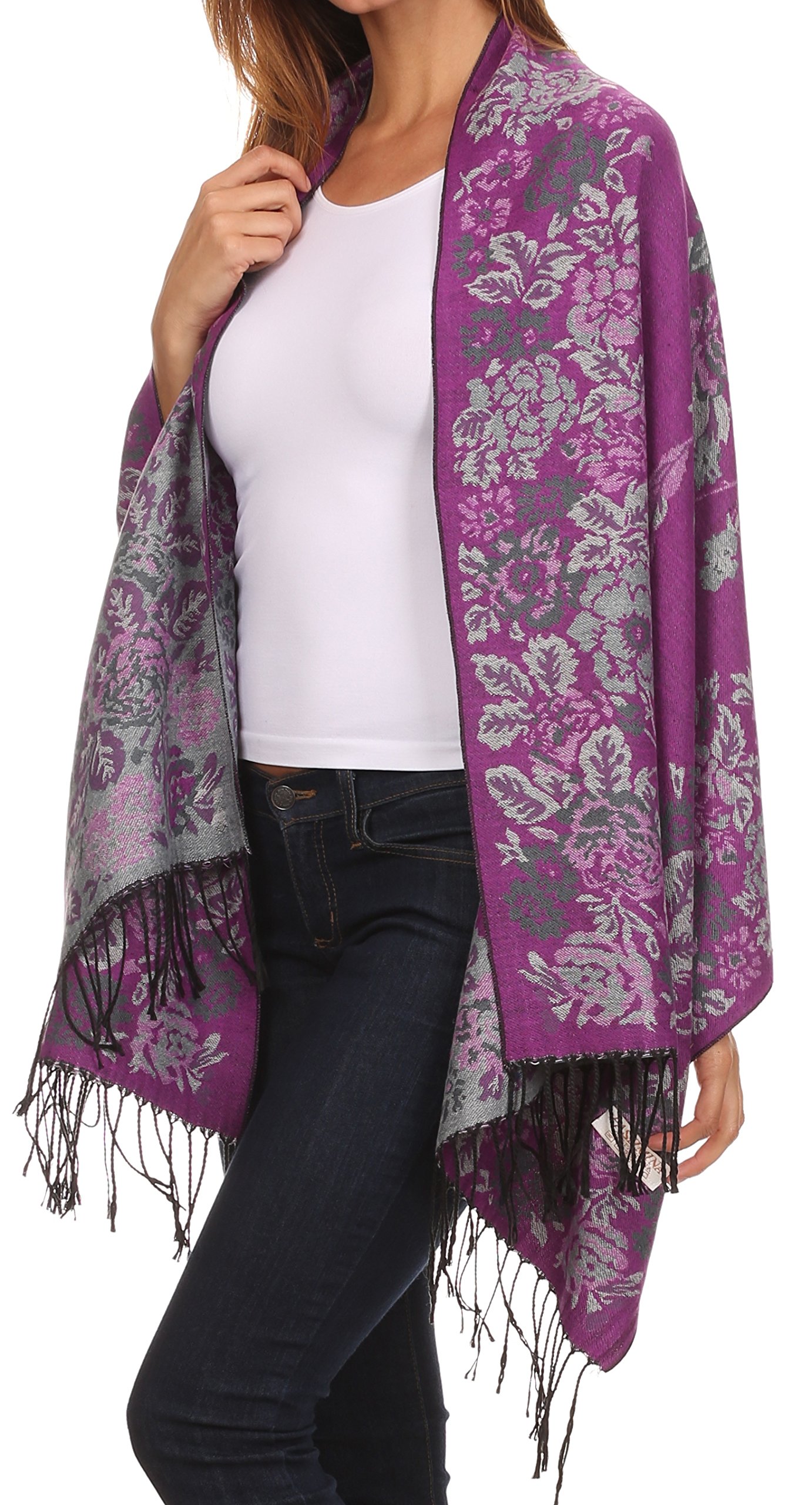 Sakkas Women's 2-Violet Chs1810 - Ontario Double Layer Floral Pashmina/Shawl/Wrap/Stole With Fringe - Os
