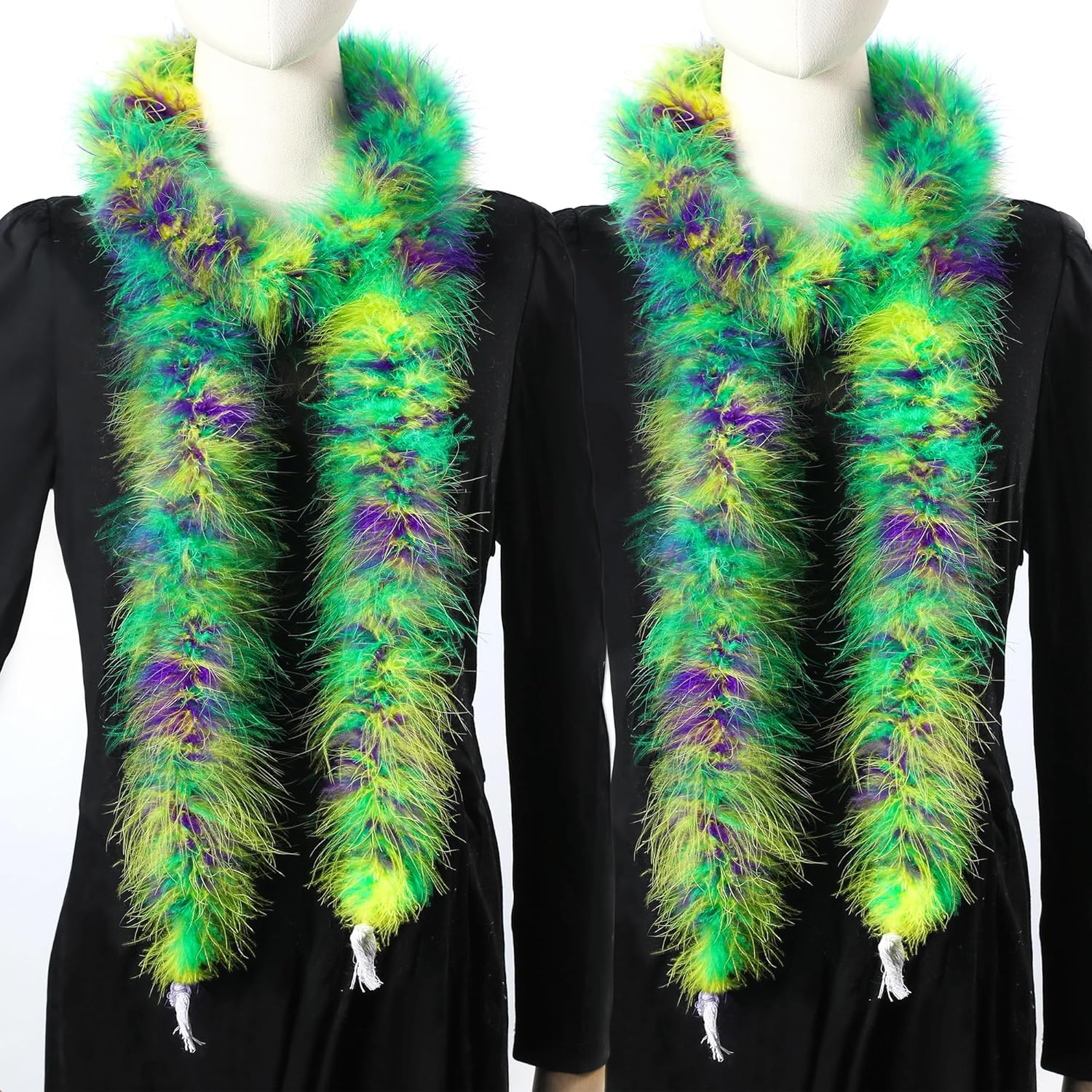 Holmgren Mardi Gras Feather Boa - 2 Pcs 22g 2 Yards Feather Boas for Mardi Gras Decoration Carnival Masquerade Party Costume Decoration (Mardi Gras)