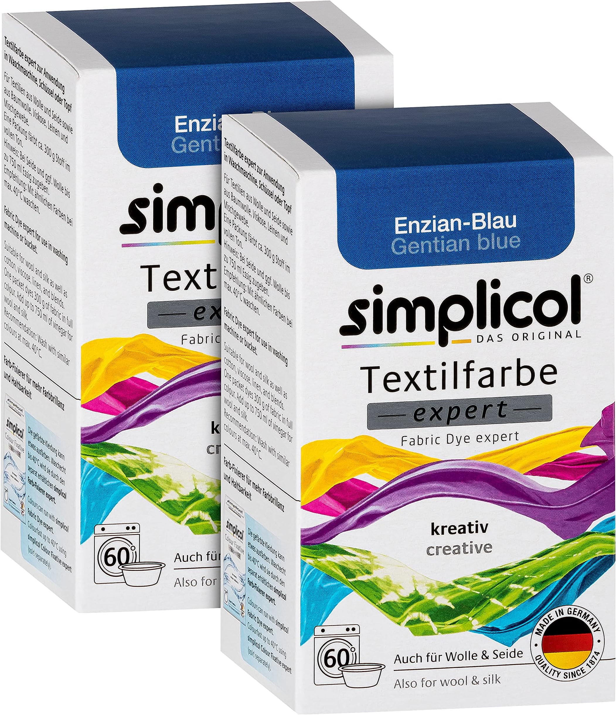 simplicol Textile Dye Expert Gentian Blue Colour for Creative, Easy Dyeing in The Washing Machine or Manual 1739 (2 x 1709) 150 g (Pack of 2)