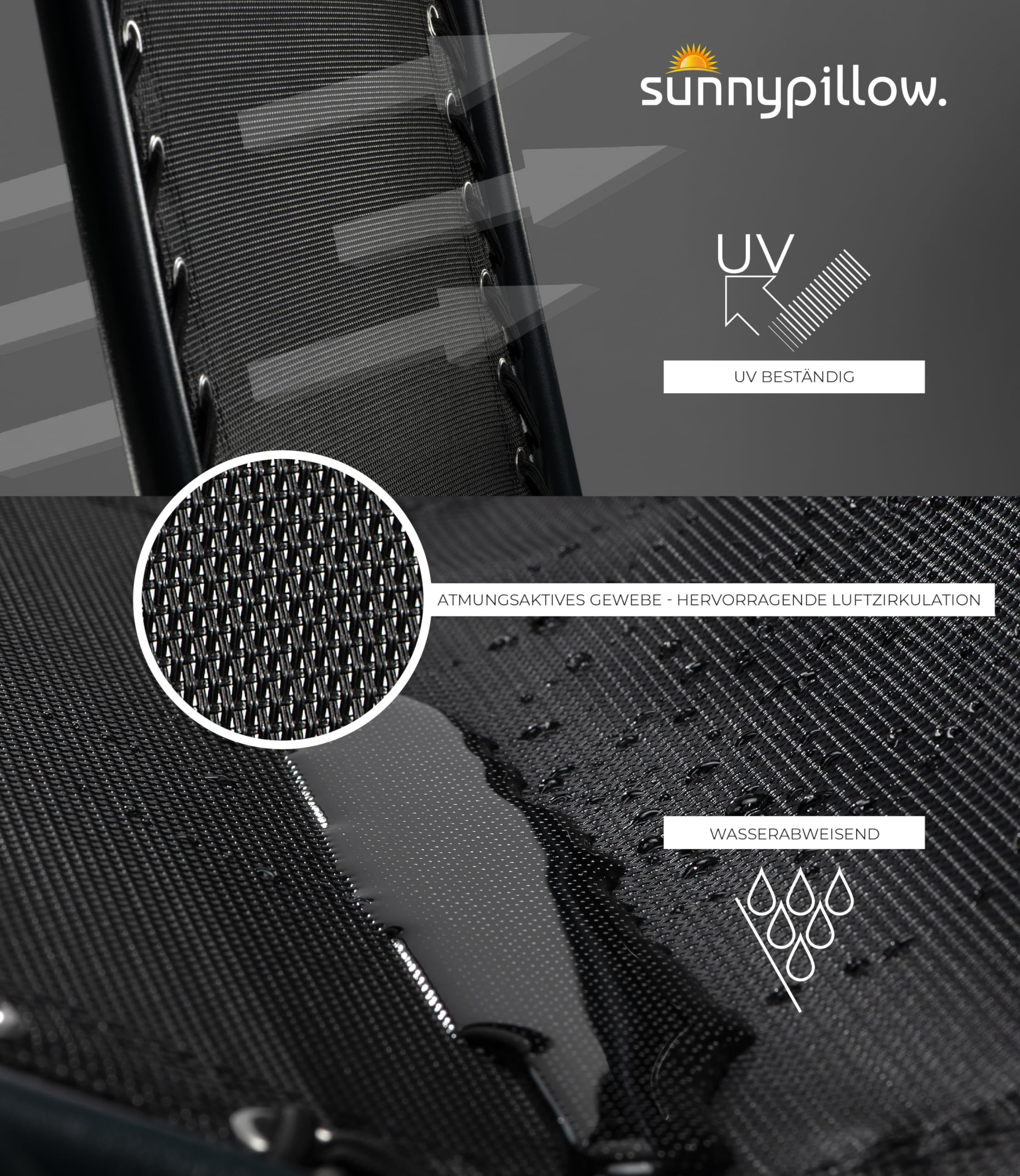 sunnypillow Leżak do opalania, składany, z uchwytem na napoje, krzesła ogrodowe do ogrodu, na balkon, taras, odporny na warunki atmosferyczne / do użytku na zewnątrz, regulowane oparcie z