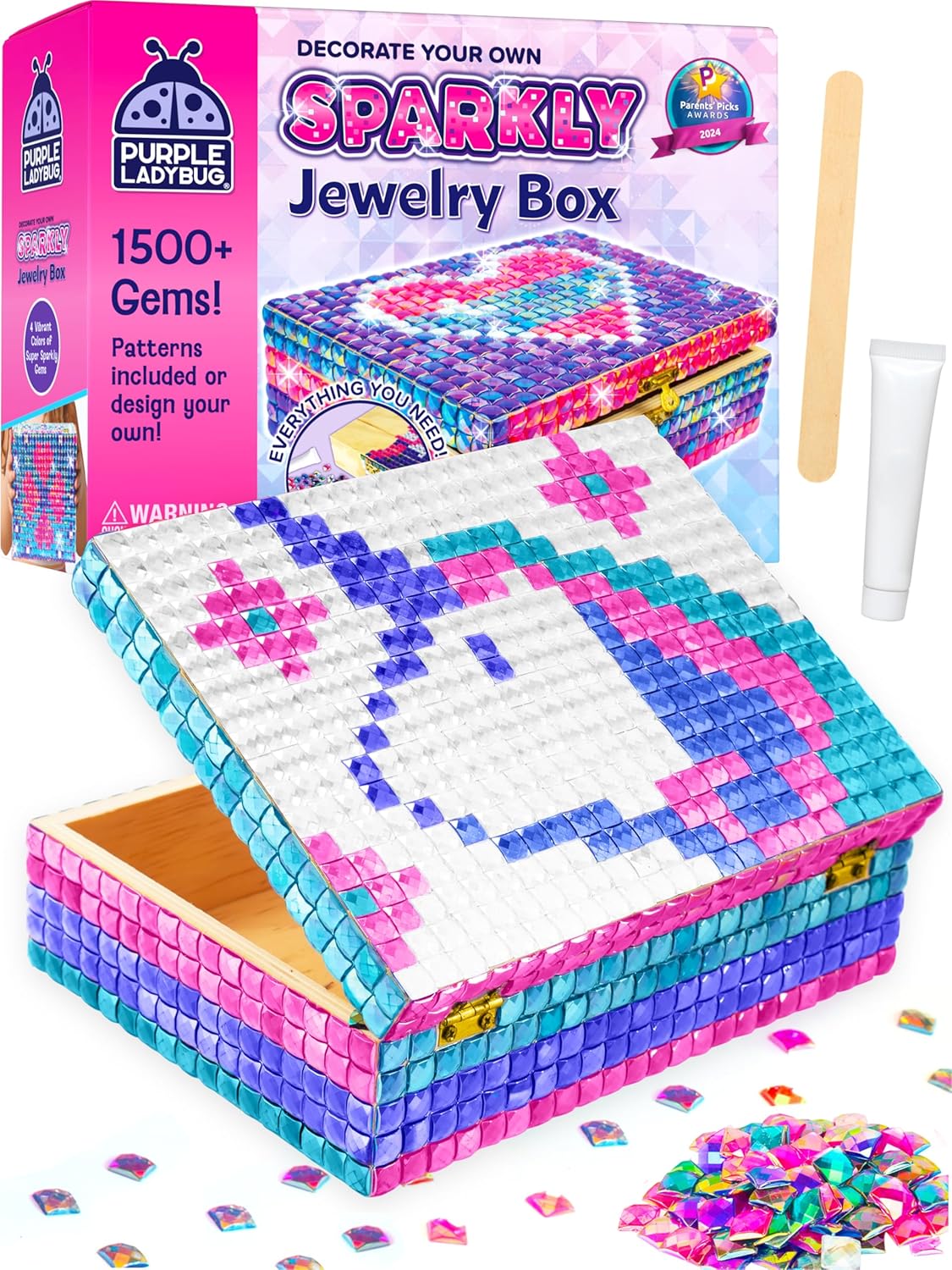 PURPLE LADYBUG DIY Mosaic Jewelry Box for Girls Craft Kits - Birthday Girls Gifts 8-12 Year Old, 10 Year Old Girl Christmas Gift Ideas - Room Decor for Teens - Arts and Crafts for Kids 6-8 - Stocking Stuffer
