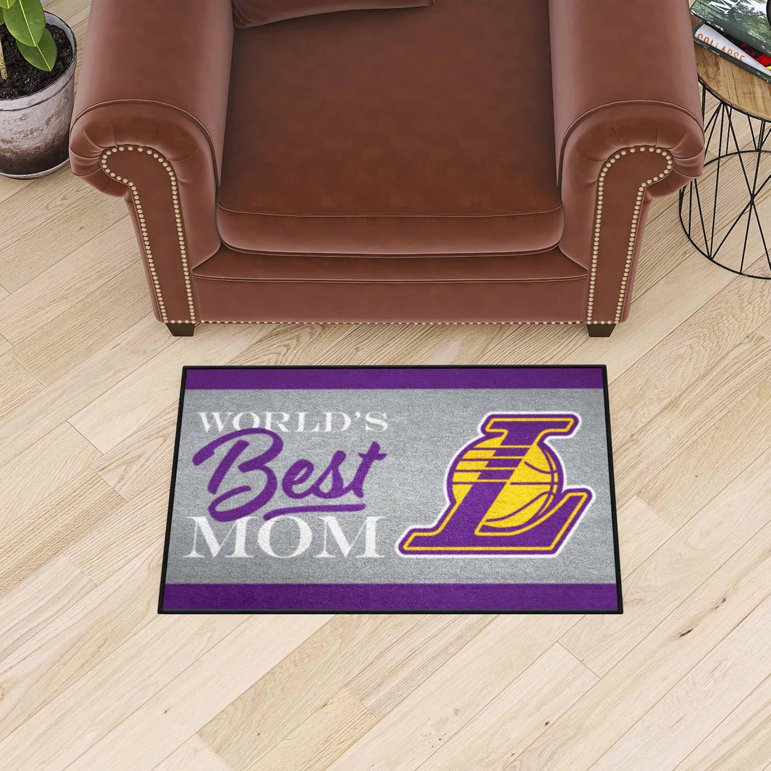 FANMATS 34182 NBA - Los Angeles Lakers Starter Mat - World's Best Mom | Purple | 19"x30" | L and Basketball Secondary Logo