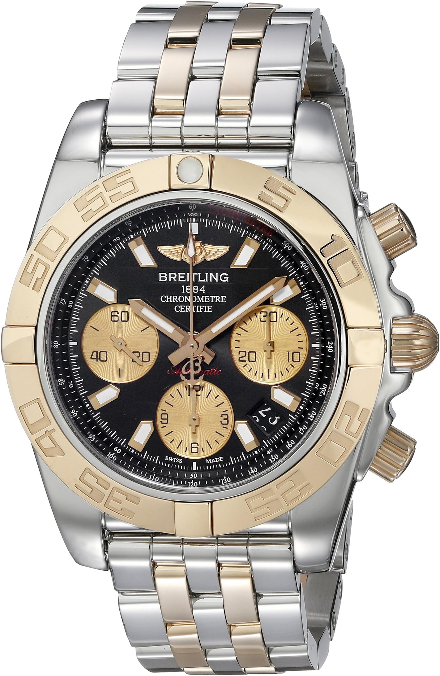 Breitling Men's Watch CB014012-BA53-378C Chronomat 41 Automatic Black Dial 18K Rose Gold and Steel