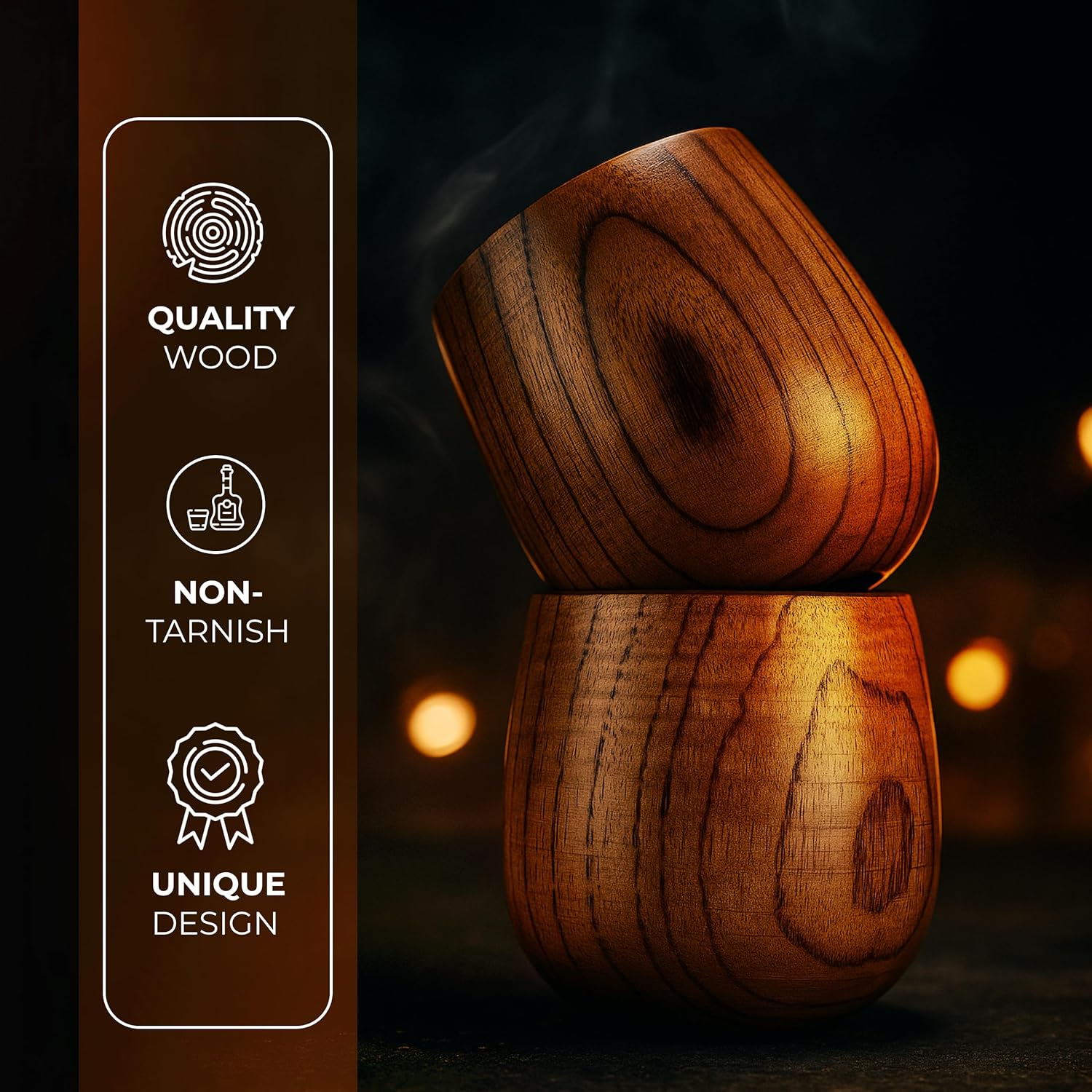 XWOOD Premium Wooden Whiskey Glass Set – 2 Oak Cups, 2 Chilling Stones & Gift Box – Luxury Whiskey Gift for Men, Dad, Husband, Anniversary, Father’s Day or Christmas - Image 4