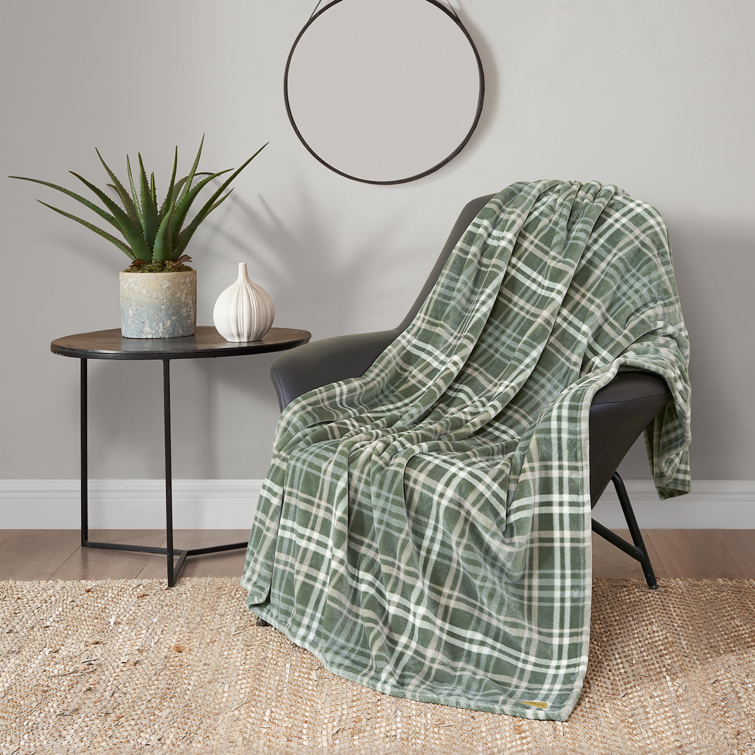 Lucky Brand Camper Plaid Olive Green 50"x70" Cozy Plush Blanket - Premium Microfiber Throw for Luxurious Comfort and Style