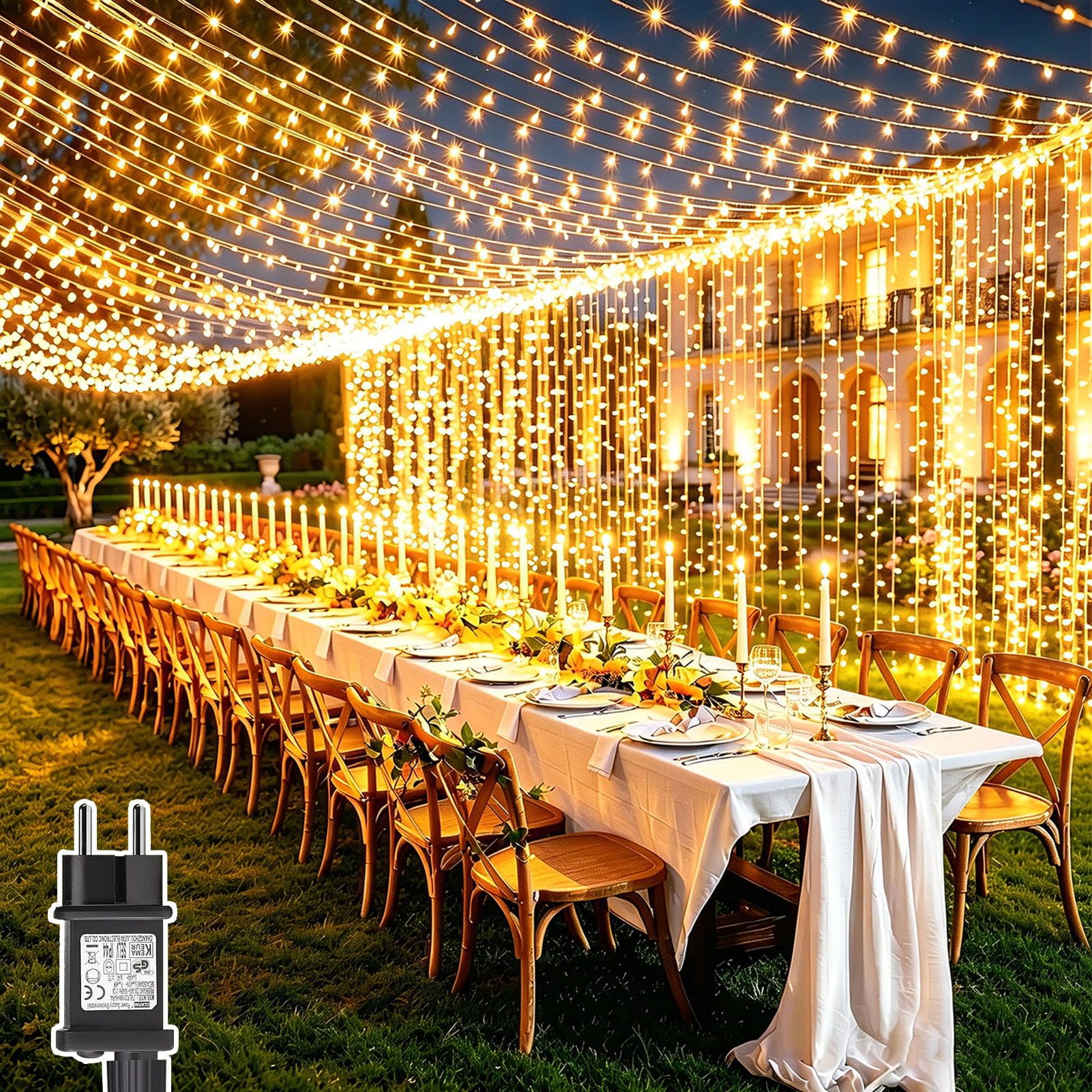 2 Stück Lichtervorhang Aussen 6M x 3M 600 LED Lichterketten Vorhang mit Stecker, 8 Modi, Timer, Wasserdicht Lichterkette Hängend für Wand Balkon Hochzeit Pavillon Terrassen Garten Außen Deko