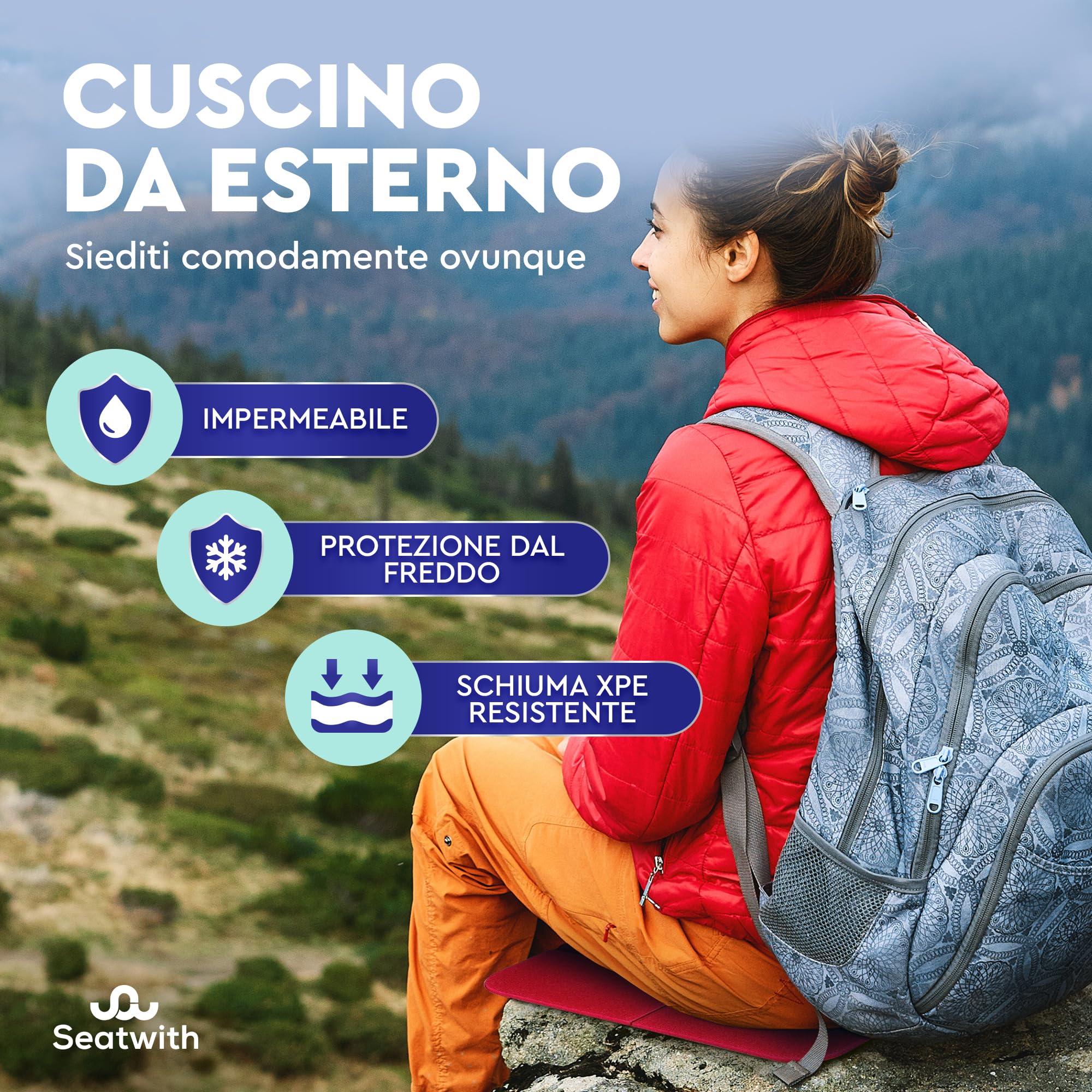Tappetino Pieghevole 2 Pezzi - Tappetino Campeggio Isolante con Borsa Trasporto - Tappetino Poggiapiedi Piscina con Moschettone da Zaino - Protezione da Freddo, Bagnato e Sporco + E-Book