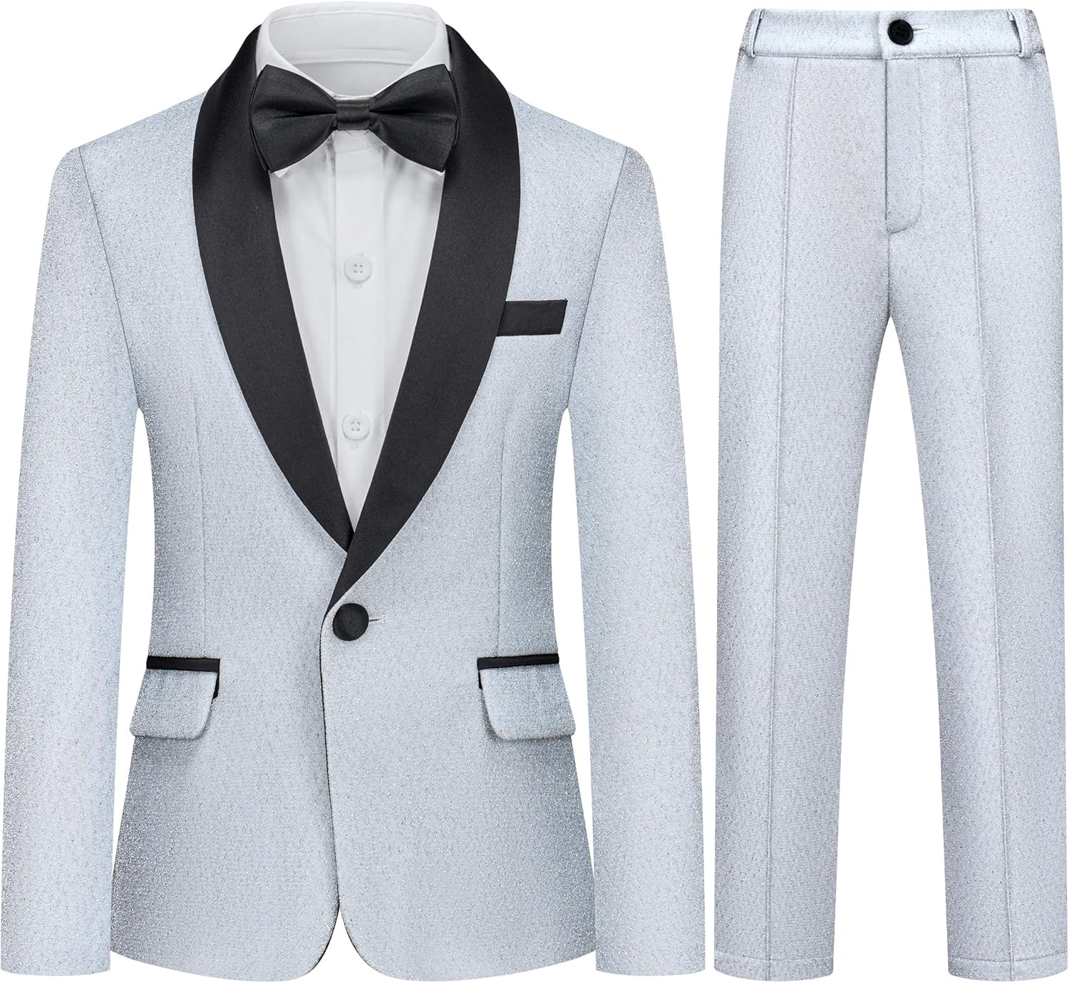 Boys Tuxedo Suit Slim Fit 3 Piece Velvet Tux Blazer Jacket Pants Bow Tie Toddler Kids Wedding Formal Outfit Set