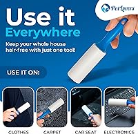 Vista 6 de PetLovers Juego de rodillo extra pegajoso para depilación de mascotas y ropa, removedor de pelusa de perros y gatos (azul, paquete de 4 mini)