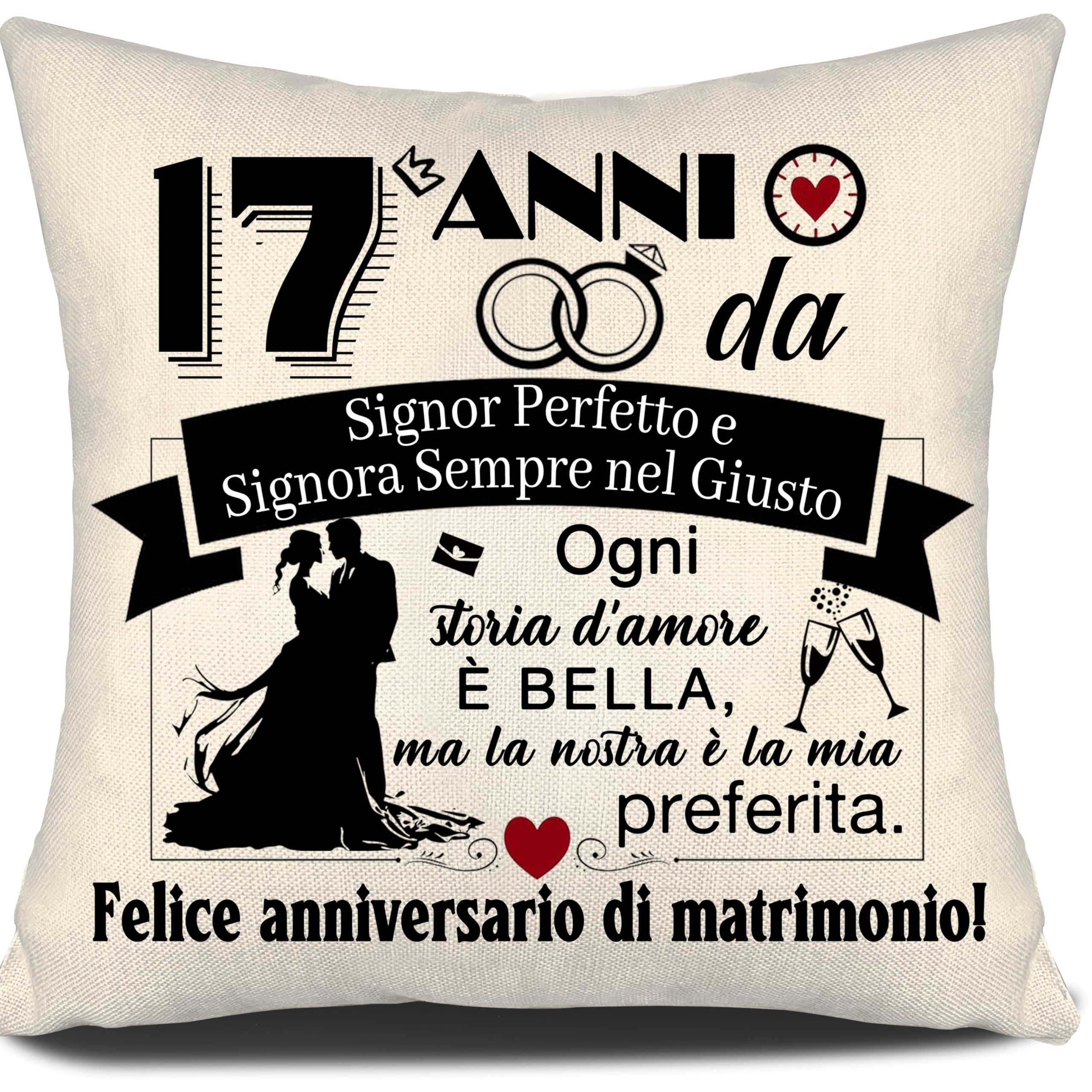 17 Años de Señor Perfecto y Señora Siempre en el Justo Funda de Cojín Aniversario para Parejas Mujeres Hombres Esposa Marido Padres Boda Regalo 17º Aniversario Regalo Funda de Cojín Decoración(17-a)