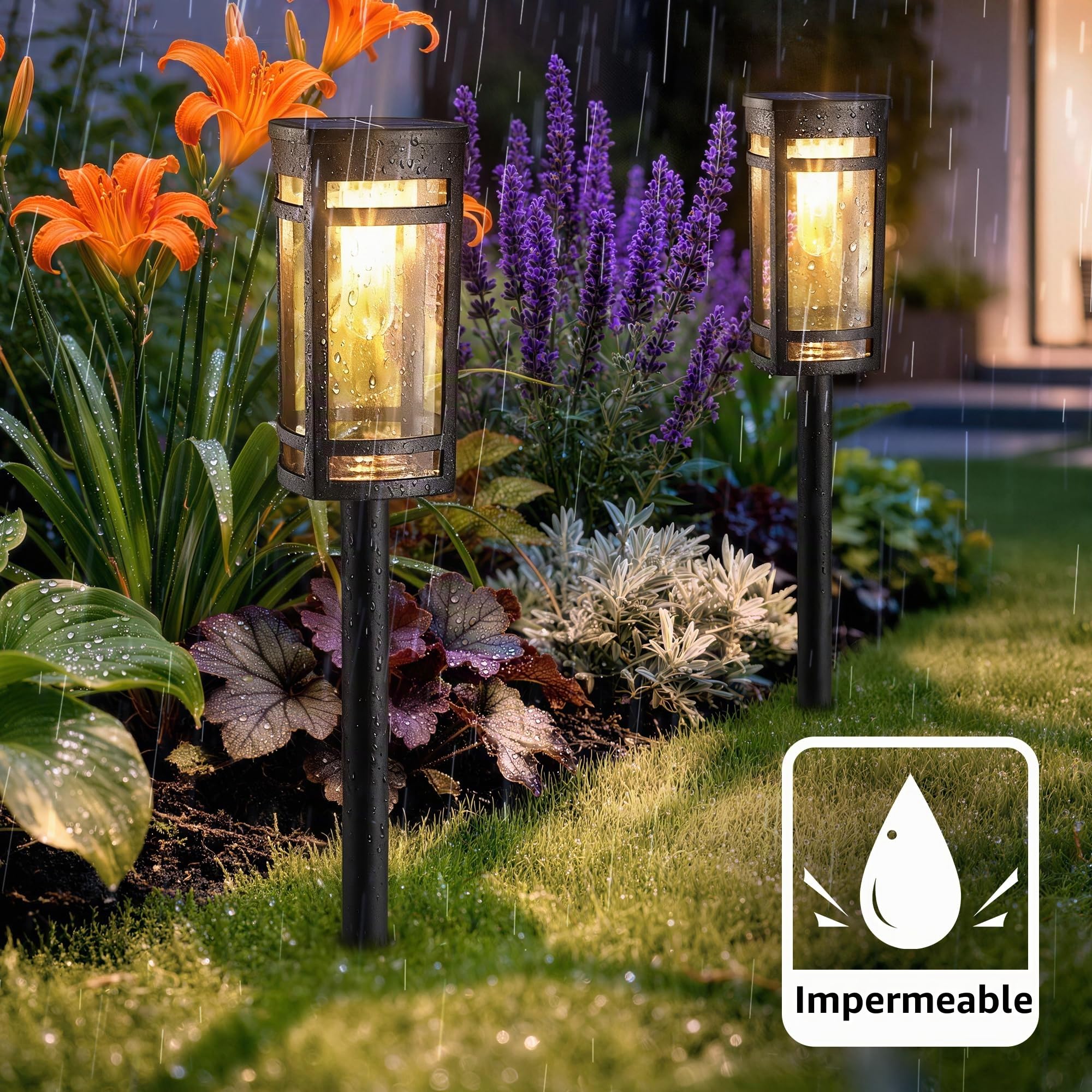 iBaycon Lámparas Solares para Exteriores Jardín,6 Unidades de Luces Solares LED Blanco cálido,Iluminación Solar impermeable para Césped,Jardín Terrazas Césped Patio Camino Decoración Exterior