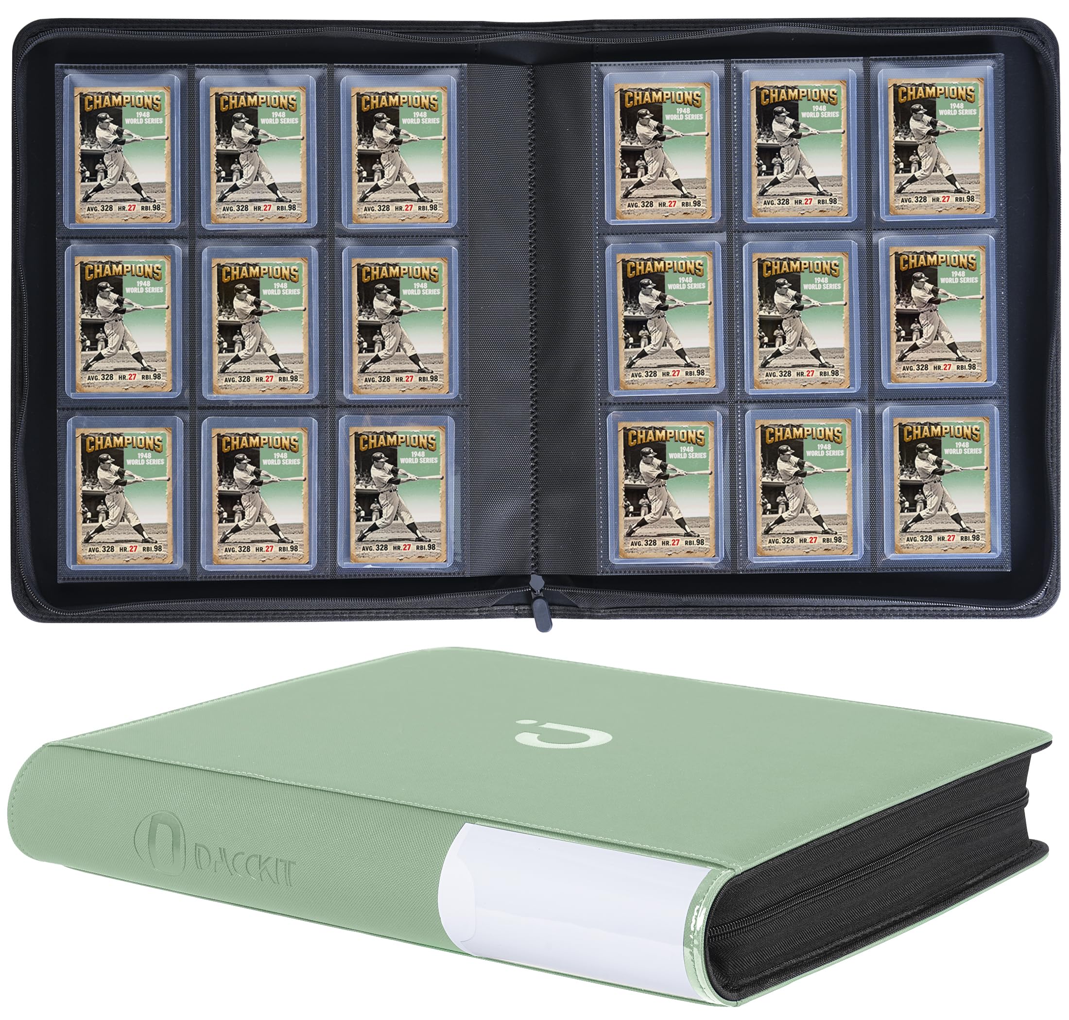 D DACCKIT Toploader Binder, Holds 288 Toploaders - 9 Pocket Top Loader Binder for 3" x 4" Rigid Card Holders for Trading Cards or Sports Cards - Model C，Asakusa Green