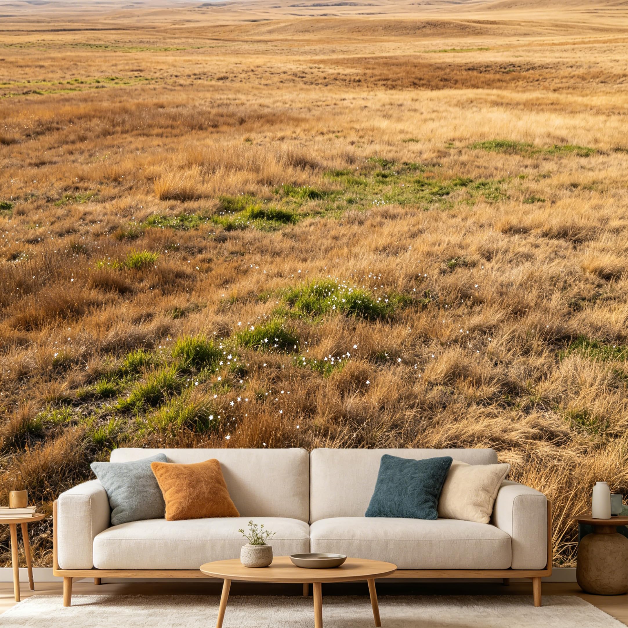 Custom Size Wall Mural Landscape Prairie Meadow Wildflowers Golden Field SelfAdhesive Art Prints wall Fabric（No PVC） Removable Wallpaper Home Bedroom Decor