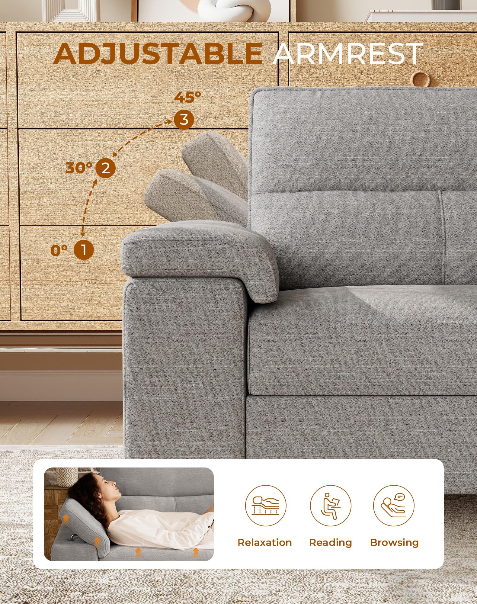 Upvilla 71.25" Modern Couches Deep Seat Sofa for Living Room(Light Gray)