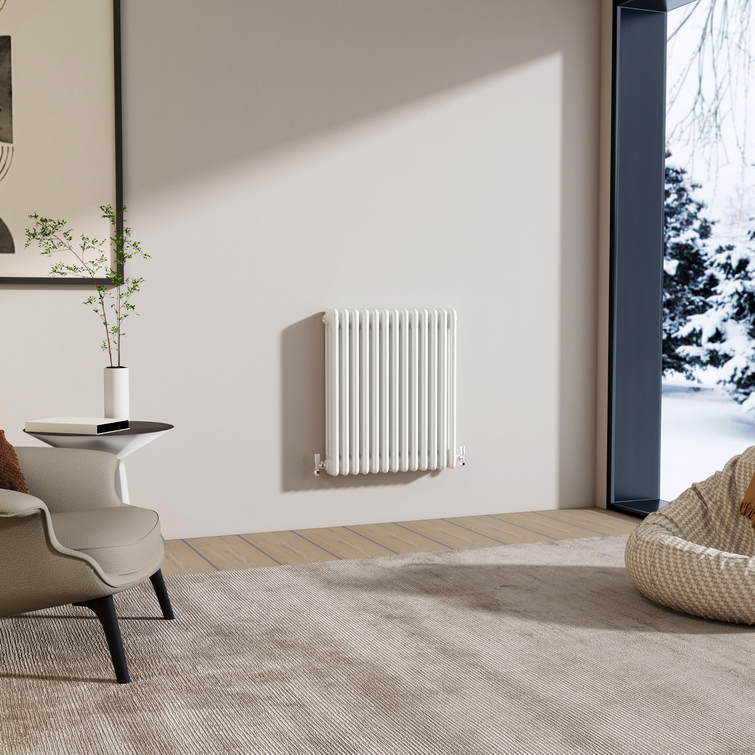 Traditional 3 Column Cast Iron Radiator 600x605mm Horizontal Gloss White — image 1