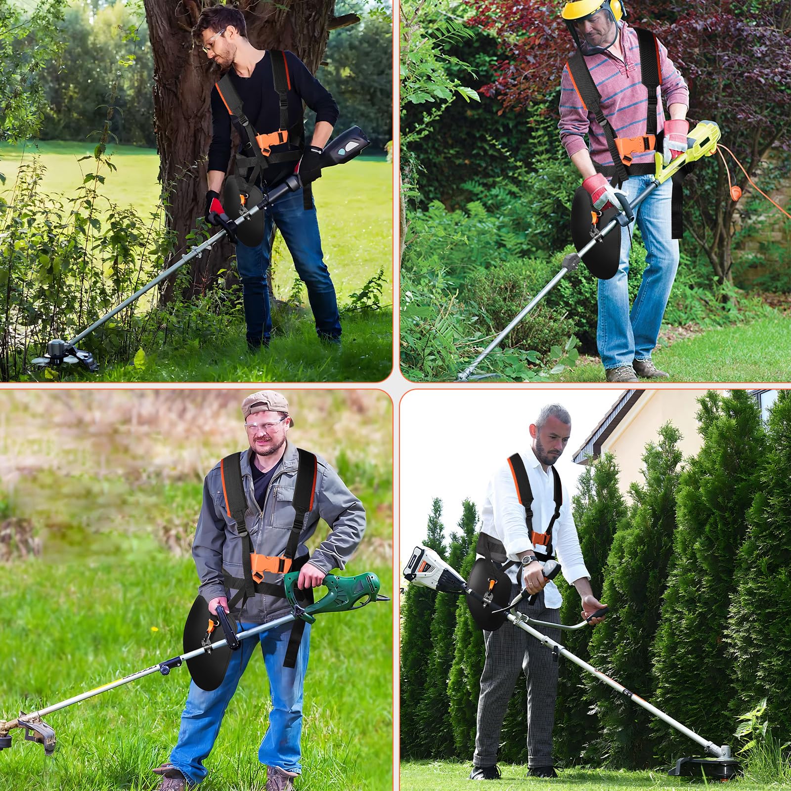 Harnais Debroussailleuse, Harnais pour Debroussailleuse Confort, Bretelles de Double Épaule, Tondeuse à Gazon Portage Universel pour Stihl Débroussailleuse Thermique (Noir)