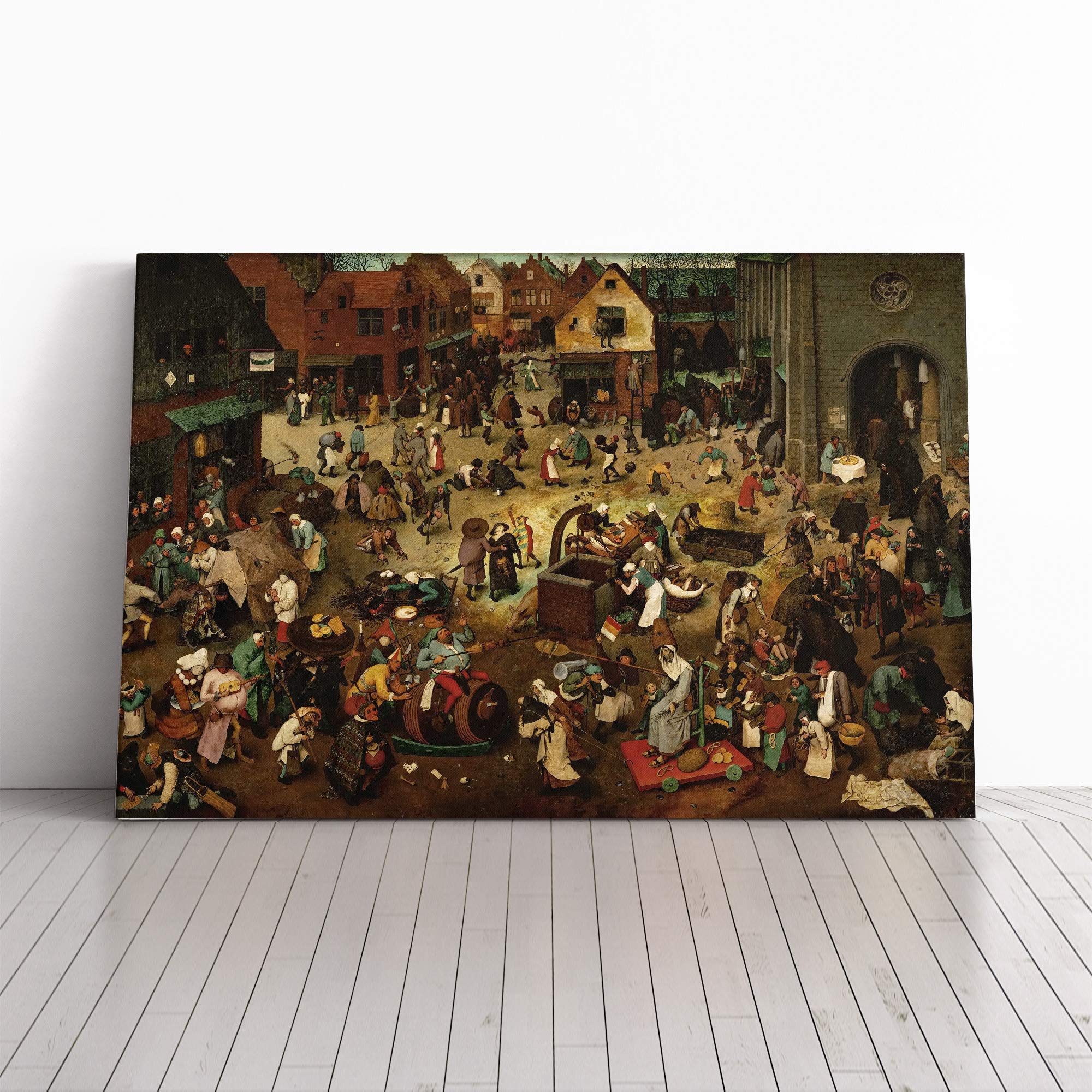 Pieter Bruegel The Elder The Fight Between Carnival and Lent Canvas Print | Gallery Wrapped 30mm Frame Wall Art | 24x16 inches | Ready to Hang | Modern Picture | Living Room Bedroom Lounge Office