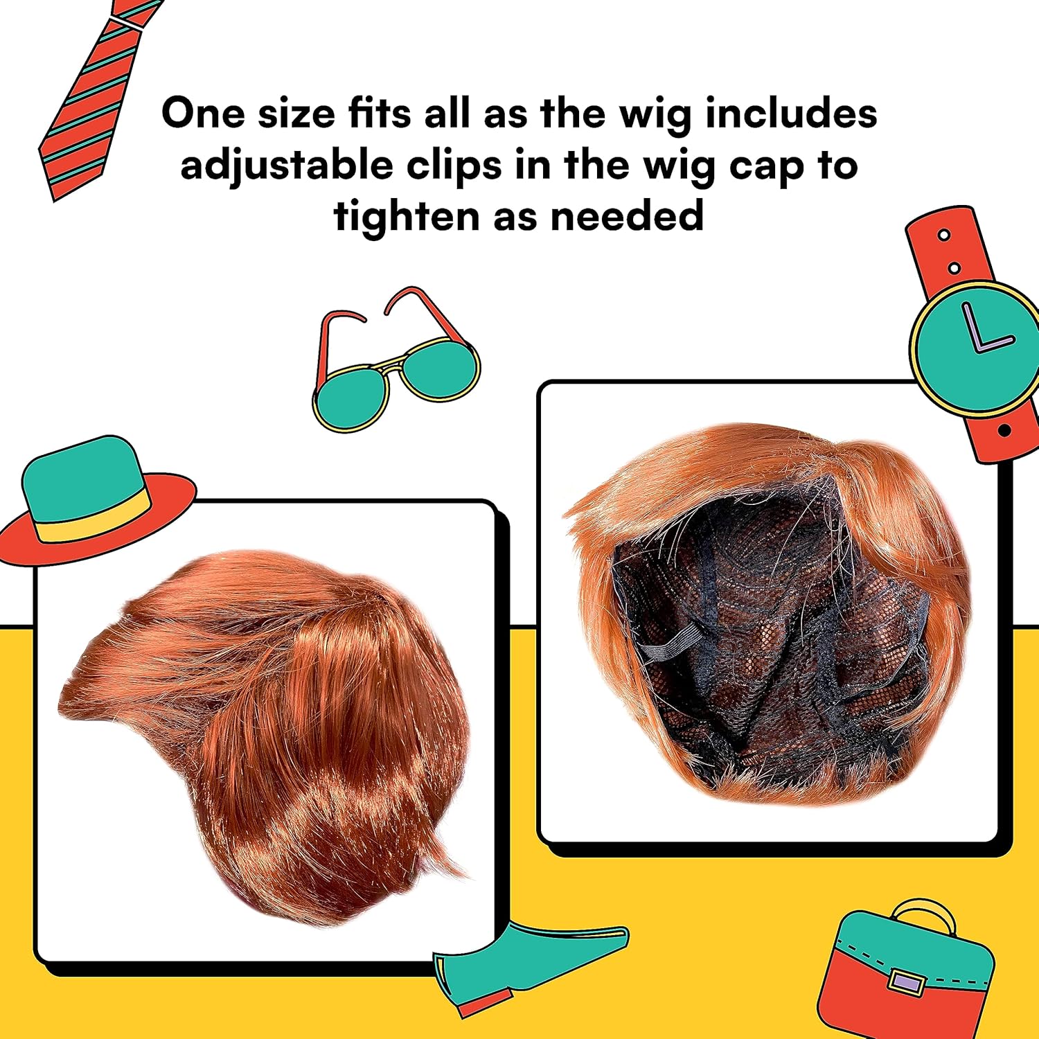 Watt's Wigs - Chill Guy Allan Wig - Movie Quality Short Synthetic Layered Red Allen Doll Costume Hair for Men with Adjustable Wig Cap - Image 4