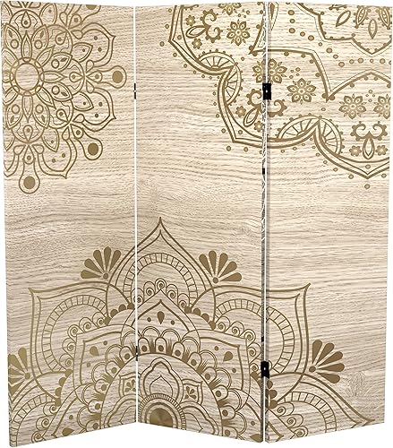 Miniatura 3 de Red Lantern Mandala corto de doble cara sobre lienzo de roble plegable de 4 pies, 3 paneles independientes y separador para dormitorio moderno y