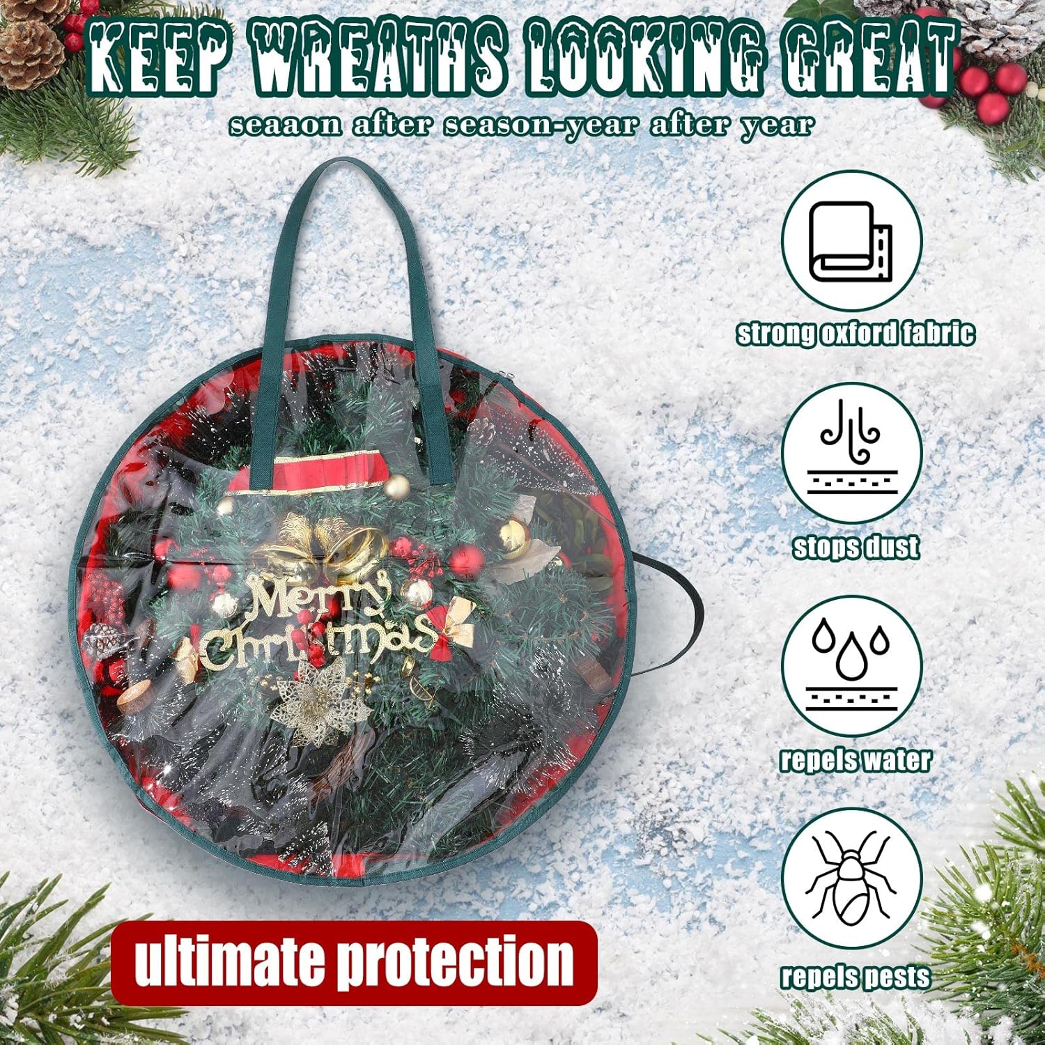 Shappy 4 Pcs Christmas Wreath Storage Bag Wreath Storage Container with Clear Window Plaid Box with Handles for Storing Garland Holiday Wrapping(Red,30 x 7 Inch)