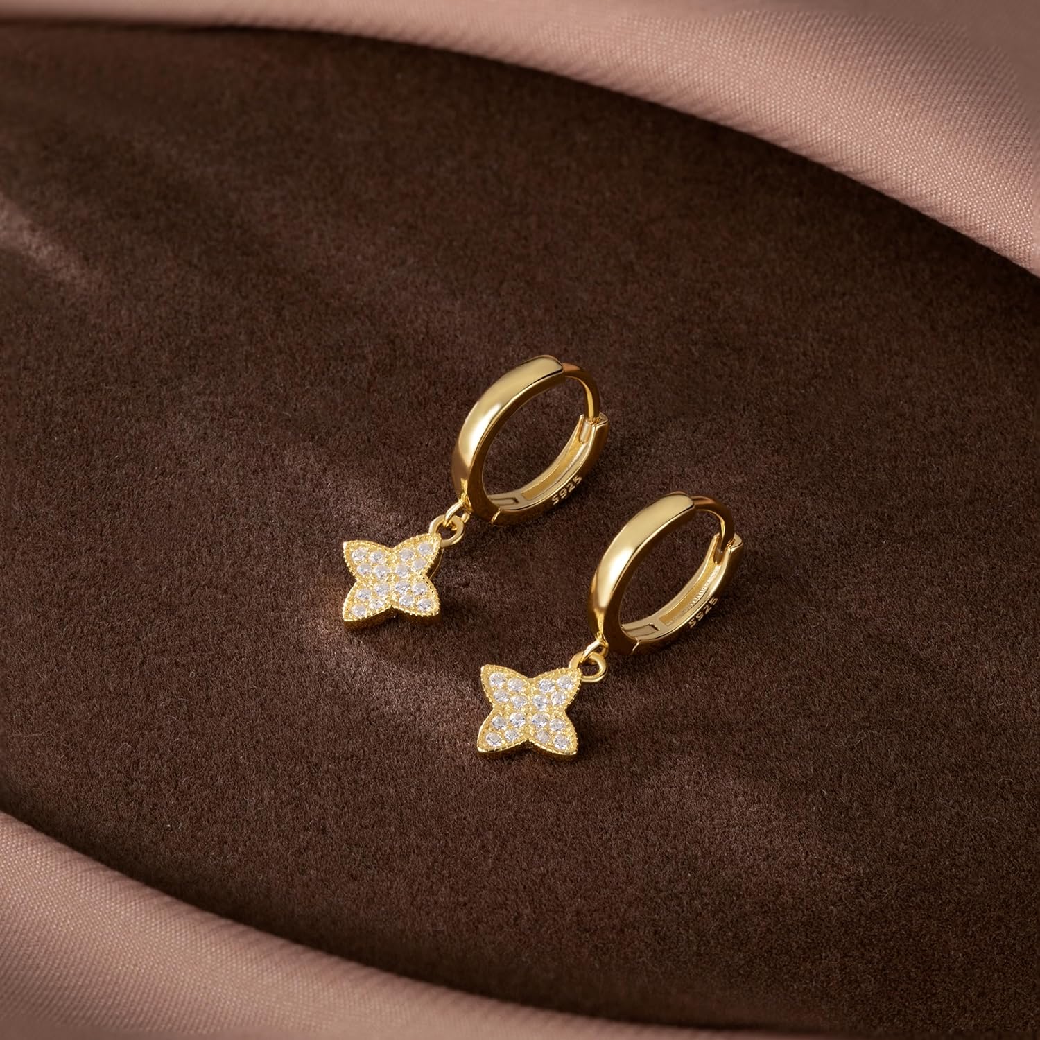 SLUYNZ 925 Sterling Silver CZ Leaf Clover Hoop Earrings for Women Teens Clover Huggie Earrings Drop - Image 5